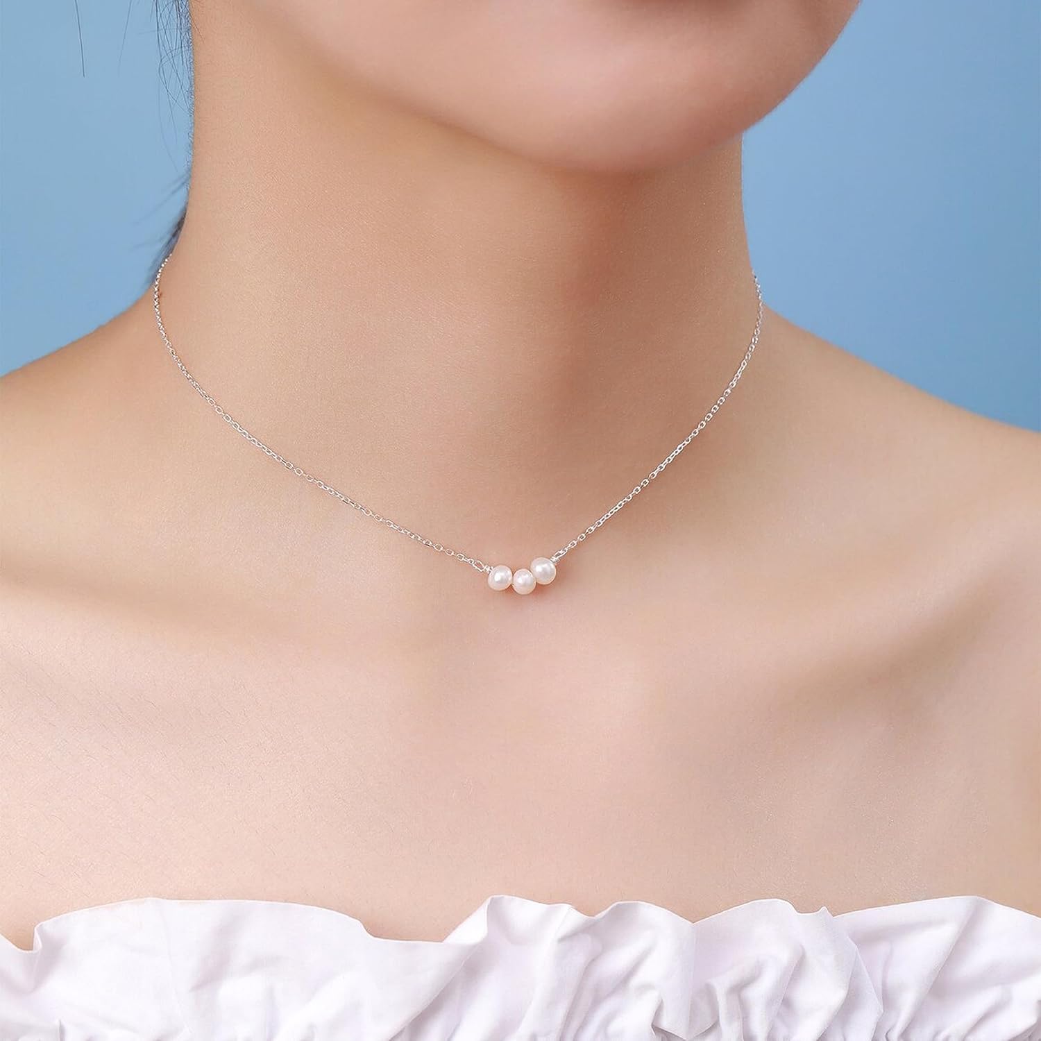 Collner Dainty Pearl Choker - 14K Gold/Silver Plated Layered Freshwater Pearl Necklace - Everyday Jewelry Gift - Image 4