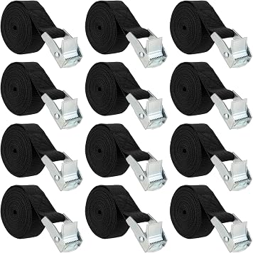 MANCHAP 12 Pack 6.5 Feet Lashing Straps, 1 Inch Wide Black Cam Buckle Adjustable Cargo Tie Down Straps for Kayak, Luggage, Car Roof Rack, Furniture