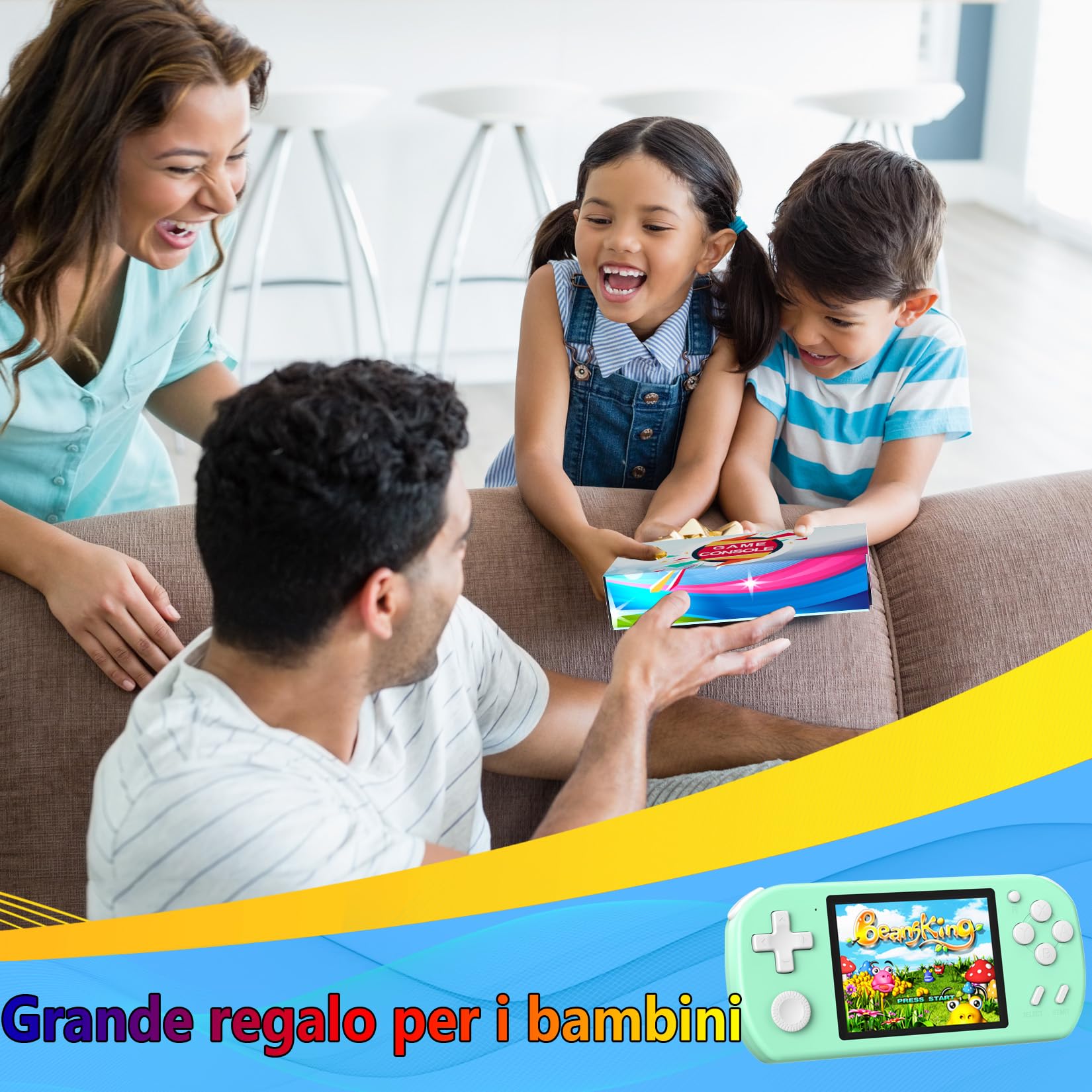 Console Portatile Gaming per Bambini con 218 Videogiochi Retrò Precaricati, Mini Retro Console con Batteria Ricaricabile e Schermo LCD da 3,0”, Regalo Elettronici per Bambini e Bambine, Ciano