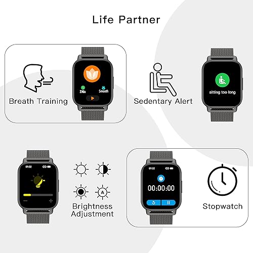 Vista 17 de Popglory Reloj inteligente para responder/hacer llamadas, reloj inteligente de 1.85 pulgadas con control de voz AI, presión arterial/SpO2/monitor