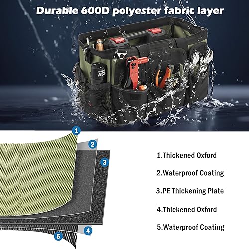 Miniatura 6 de Bolsa de herramientas resistente, organizador de herramientas portátil de 15 pulgadas con correa de hombro ajustable, bolsa de herramientas táctica