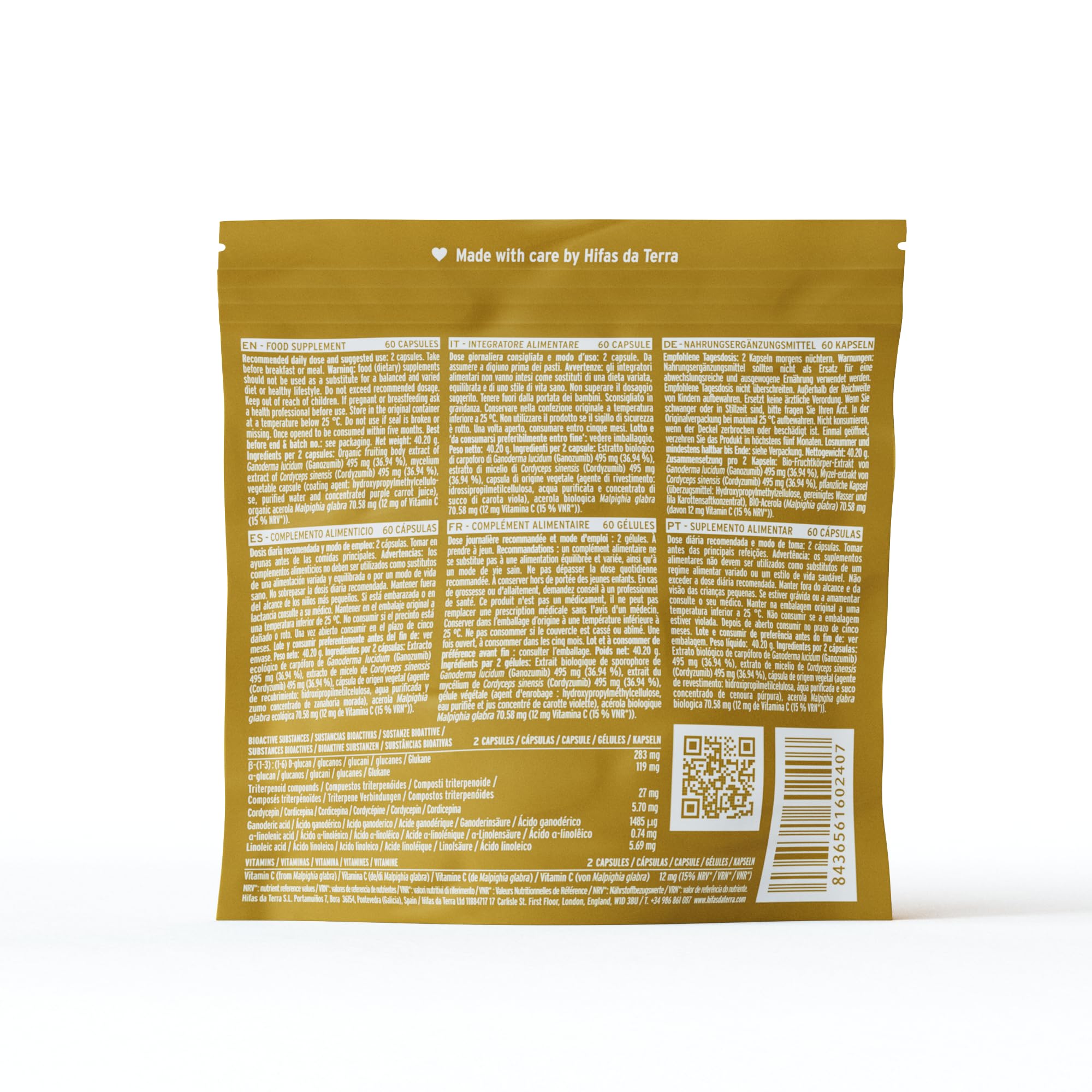 HIFAS DA TERRA - Mico-Vir+ Extractos Puros de Reishi y Cordyceps con Vitamina C - Refuerzo inmunitario natural, energía y recuperación - Extracto de Hongos - Refill 60 Cápsulas
