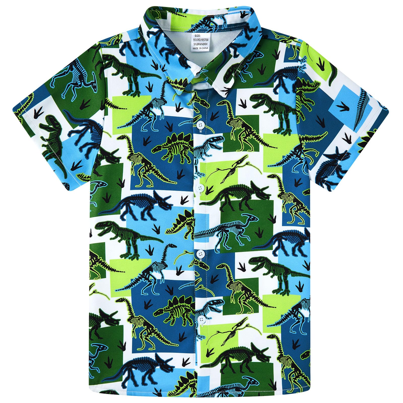 Cuddomper Boys Cartoon Button Down Shirts Cool Short Sleeve Casual Shirt Kids Gift Clothes (5-10T)