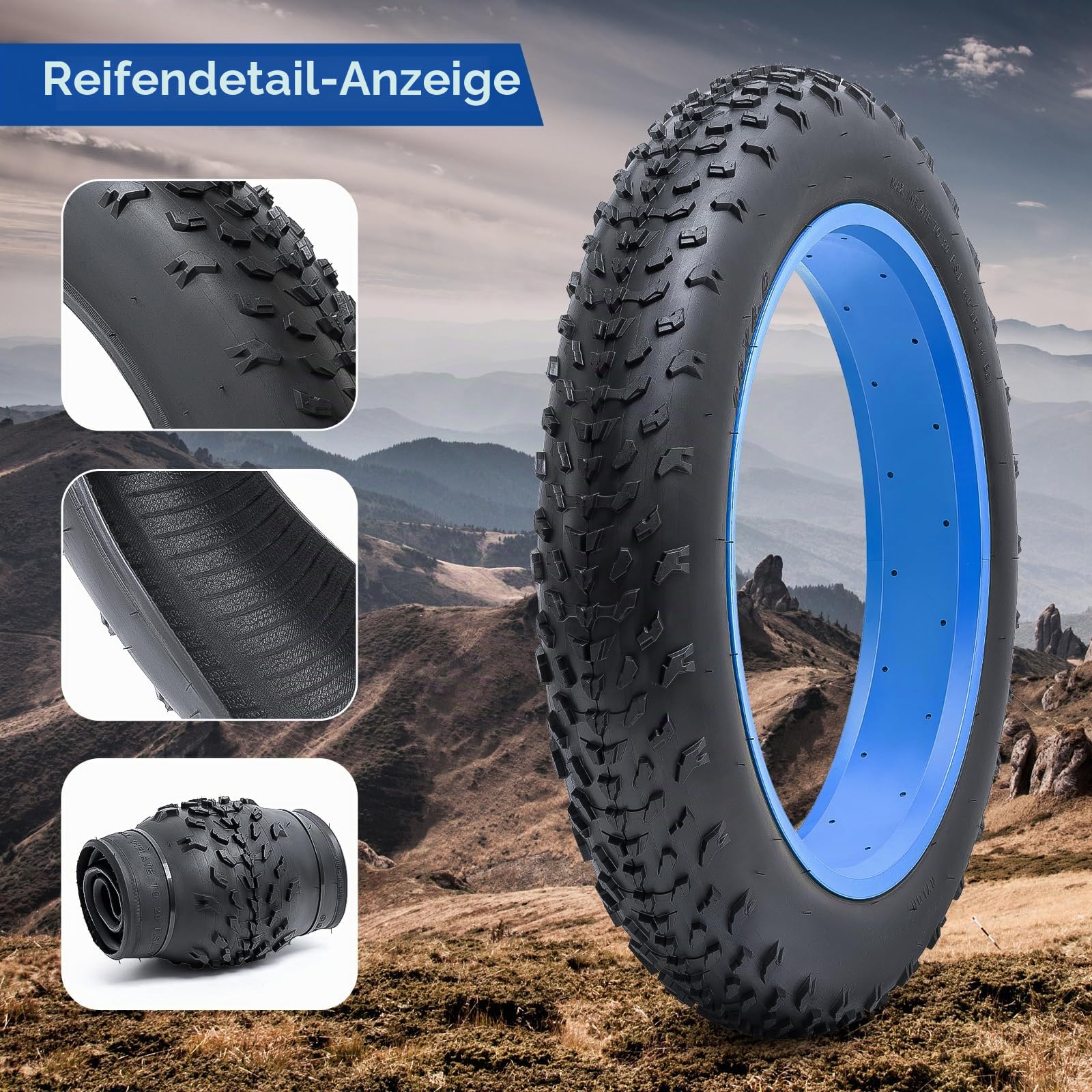 20x4,0 Fat Bike Reifen 102-406, 20 Zoll Reifen, passend für 20 x 4,0 Ebike/Mountain/Rennrad/City Fahrradreifen, Schwarz, Schlauchreifen, Knorrig, Beschränkt