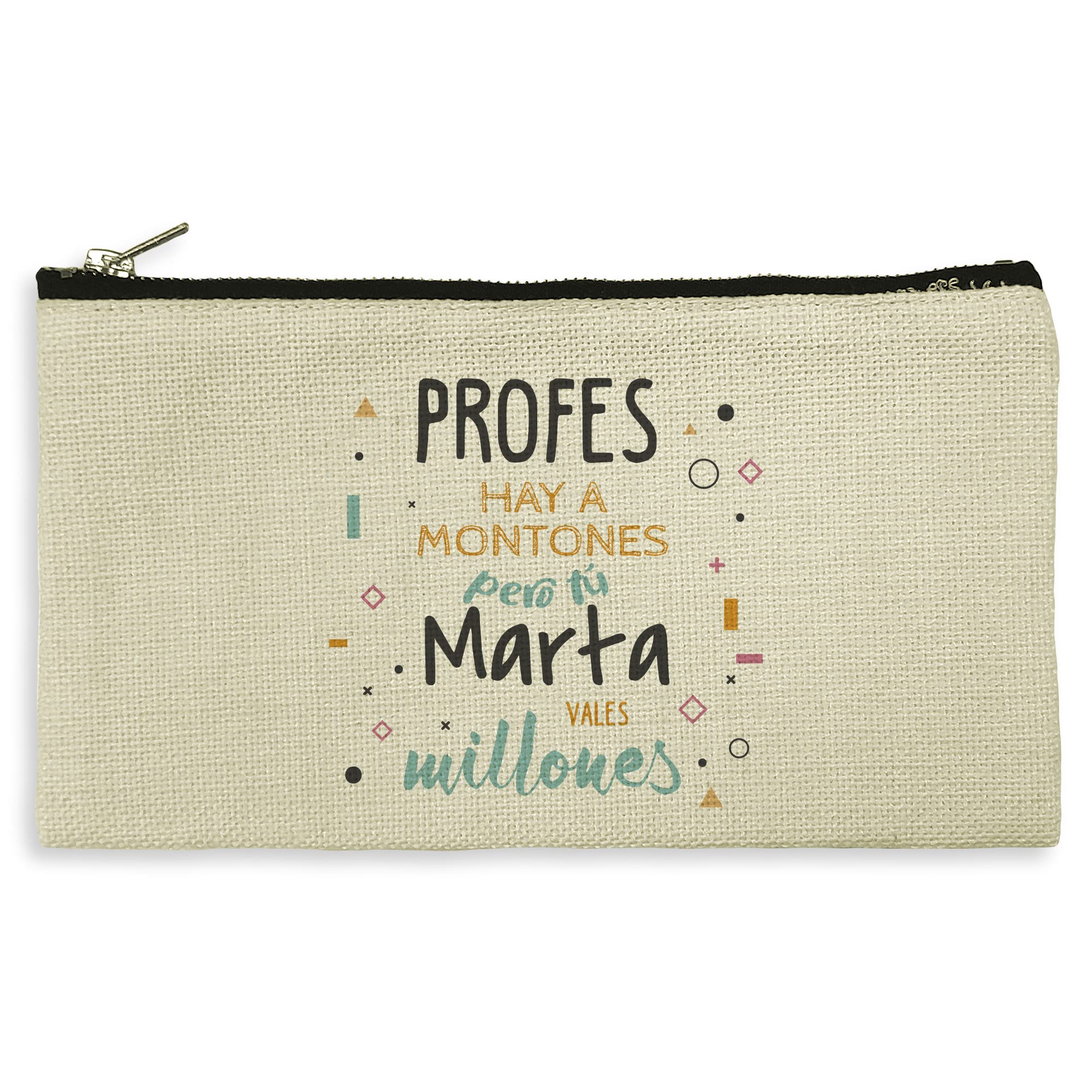 LolaPix Neceser Mujer Personalizado. Estuche Maquillaje, lápices. Neceser Viaje. Regalo Profesora Primaria. Tejido Tipo Lino. 11.5 x 22.5 cm. Varios diseños. Neceser Tela. PROFES Hay Montones