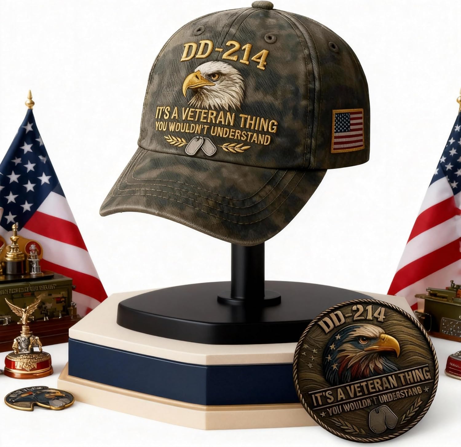 Veteran Pride DD-214 Military Baseball Cap and Commemorative Coin Set, A Gift for Patriotic Retired Soldiers and Veterans Day - Image 4