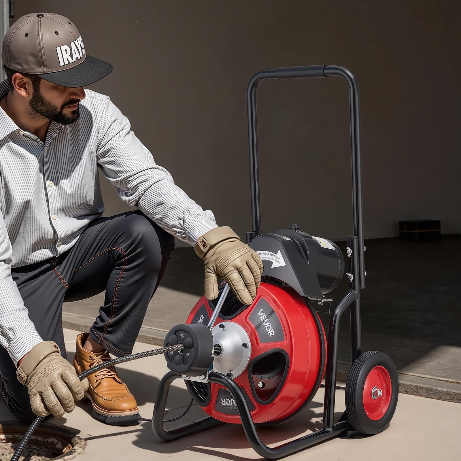 VEVOR Rohrreinigungsmaschine 22 m x 13 mm, Rohrreinigungsgerät mit Automatischem Vorschub, 4 Schneidwerkzeugen & Pneumatischem Fußschalter, Rohrreiniger für Rohrdurchmesser von 50 bis 150 mm
