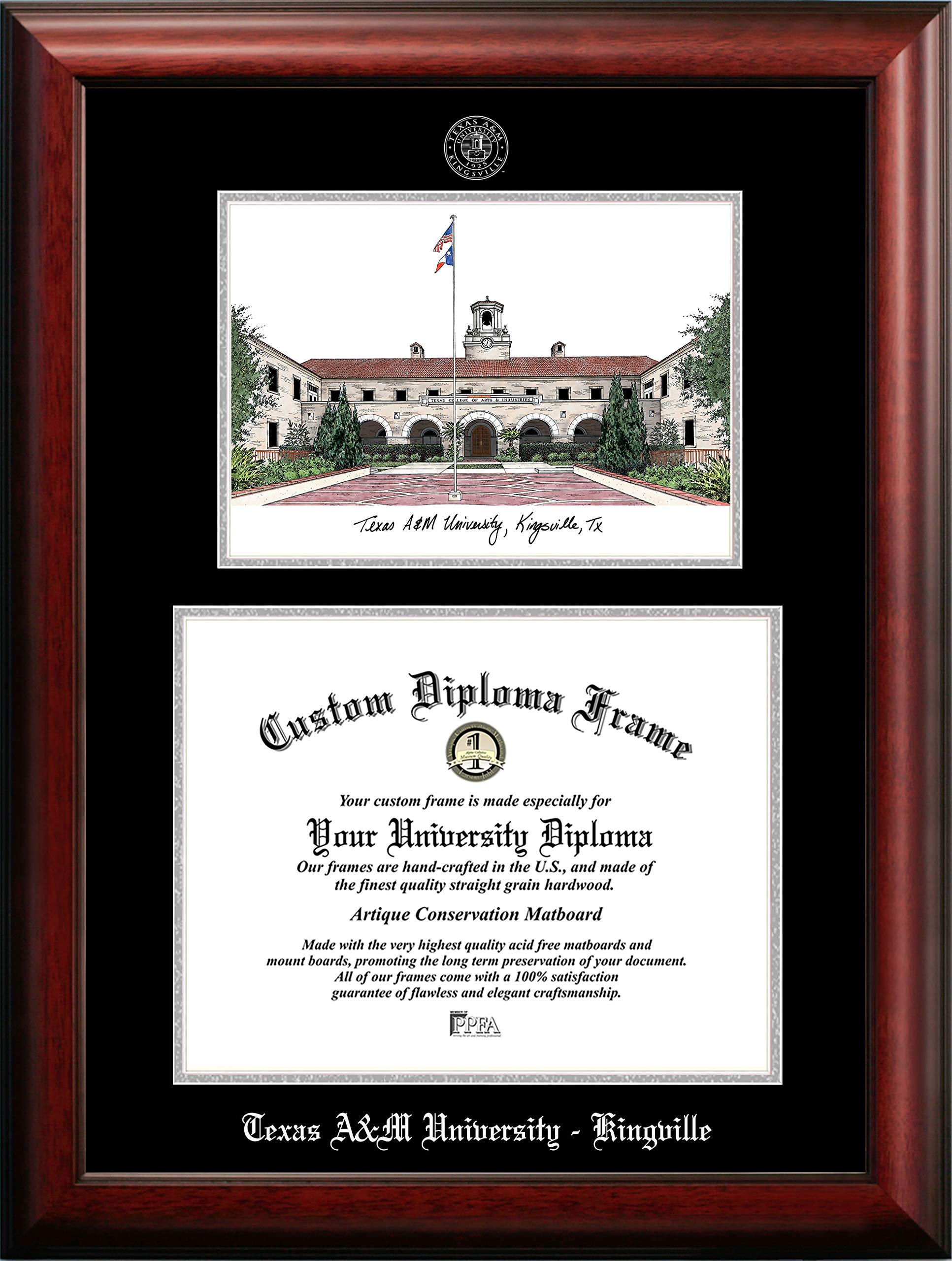 Campus Images NCAA Texas A&M Kingsville Javelinas Unisex Silver Medallion Frame Texas A&M Kingsville 14w x 11h University Silver Embossed Diploma Frame Lithograph, Brown, One Size