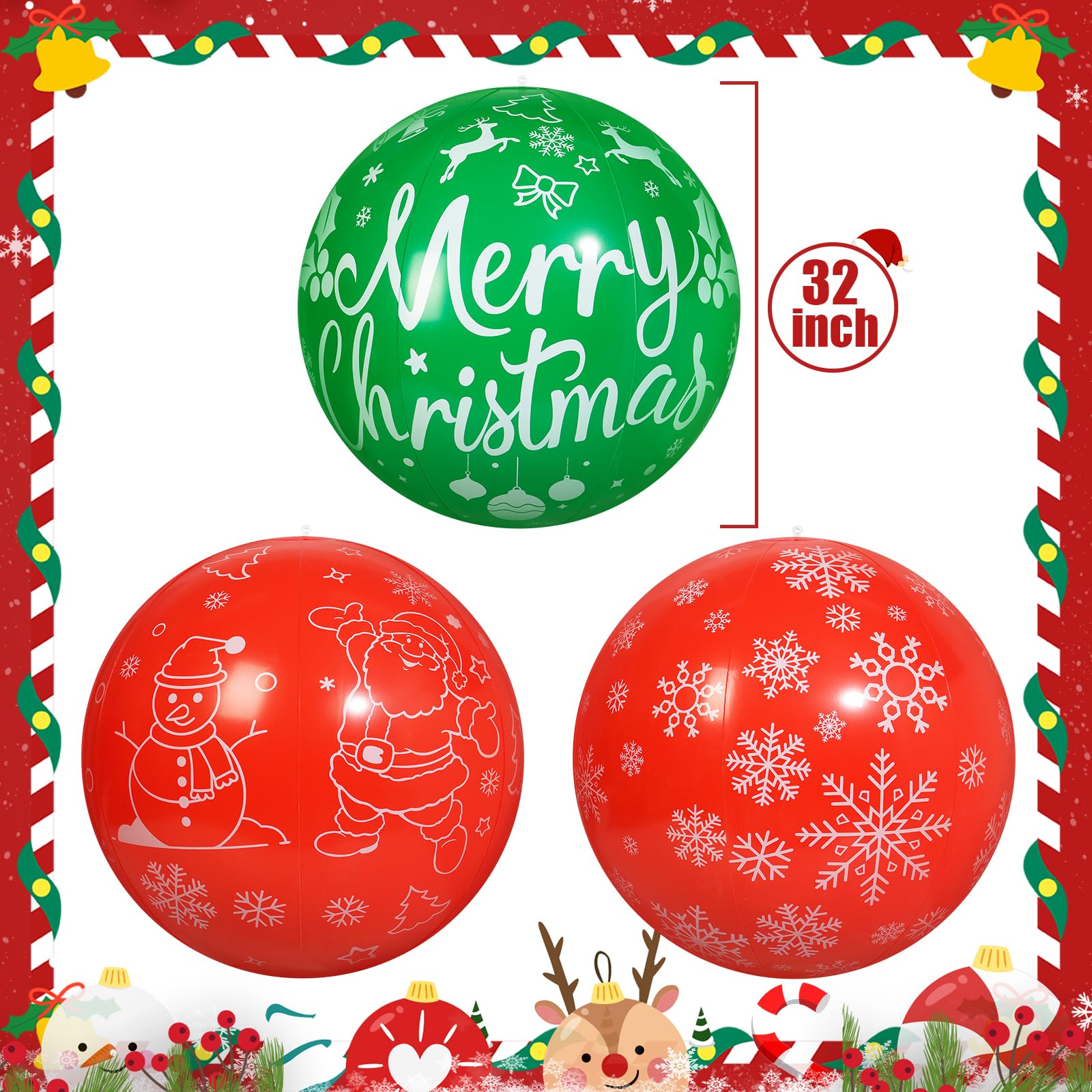 Bolas inflables de Navidad PVC 81 cm 3 piezas decoración exterior jardín