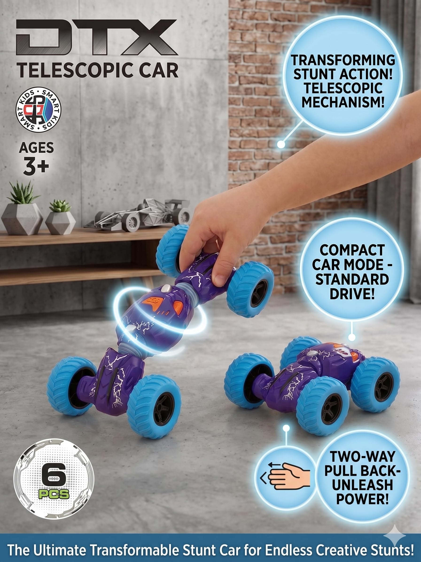emDASH × ELECTRIC TOYS MOVE ET Cyan Autonexus Premium Pull Back Friction Powered Monster Car Truck