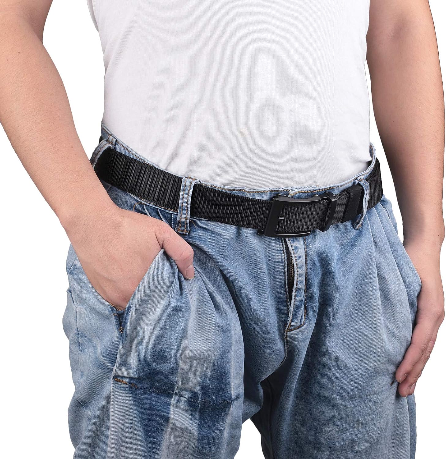 Sportmusie Adjustable Nylon Web Belts for Men Ratchet Belt with Automatic Slide Buckle at  Men’s Clothing store