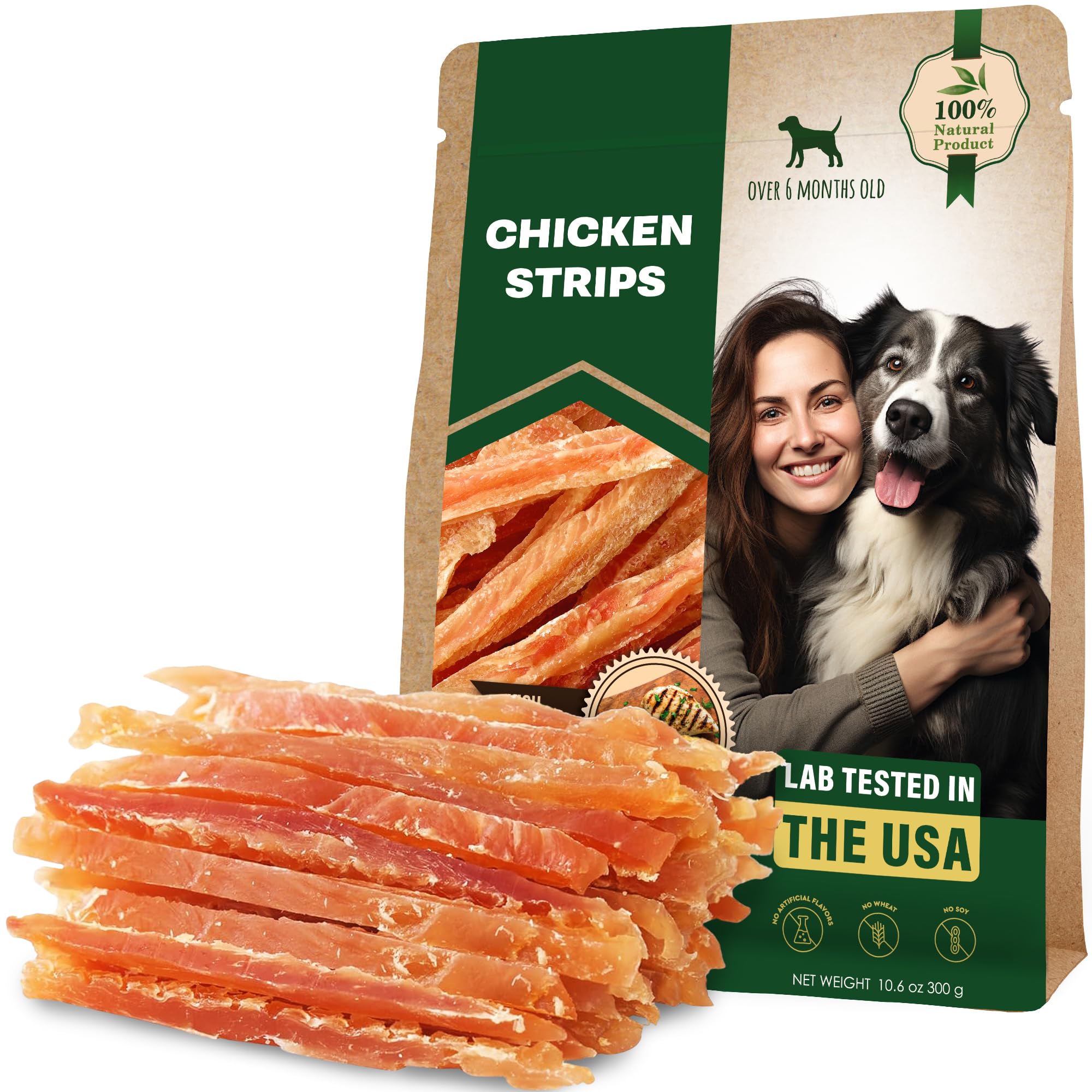 Dog Treats Chicken Jerky Strips 300 Gr - Human Grade Meat Sticks Chews - Natural Pet Dried Snacks Rawhide - Free - Long Lasting for Large & Small Dogs - Best for Training & Healthy Teeth