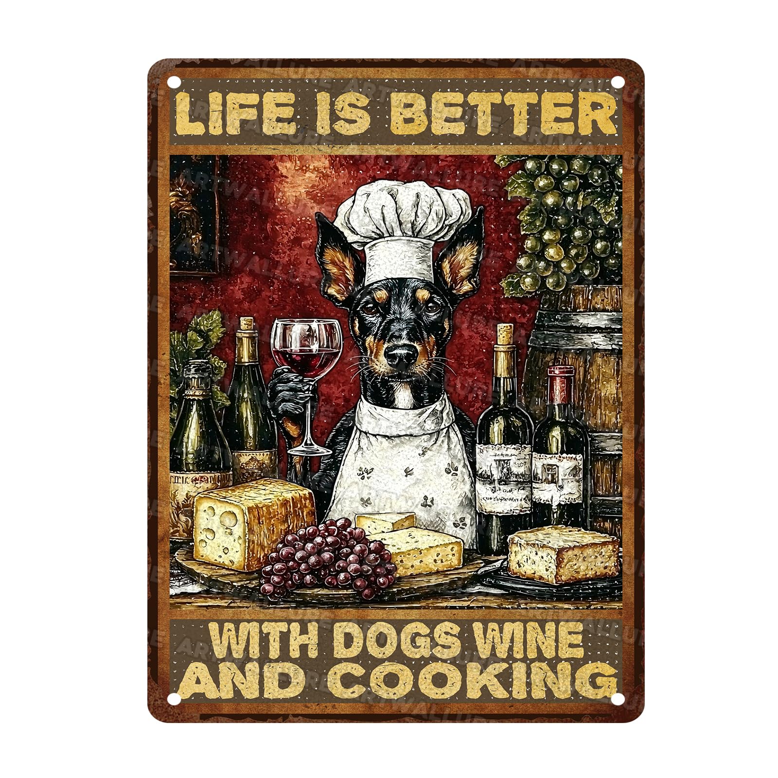 Dog Vintage Tin Sign Life Is Better With Dogs Win And Cooking Wall Decor Rustic Kitchen Wall Decor Sign for Home 12x16Inch