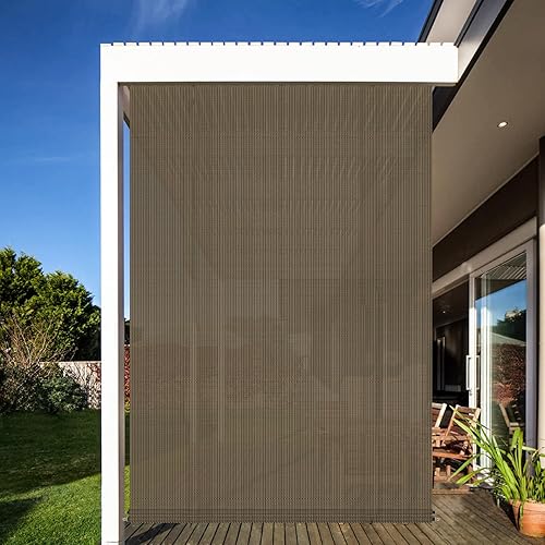 Miniatura 7 de Persianas opacas enrollables para exteriores, 5 pies de ancho x 6 pies de alto, para pérgola, balcón, porche, ventana de terraza (marrón)