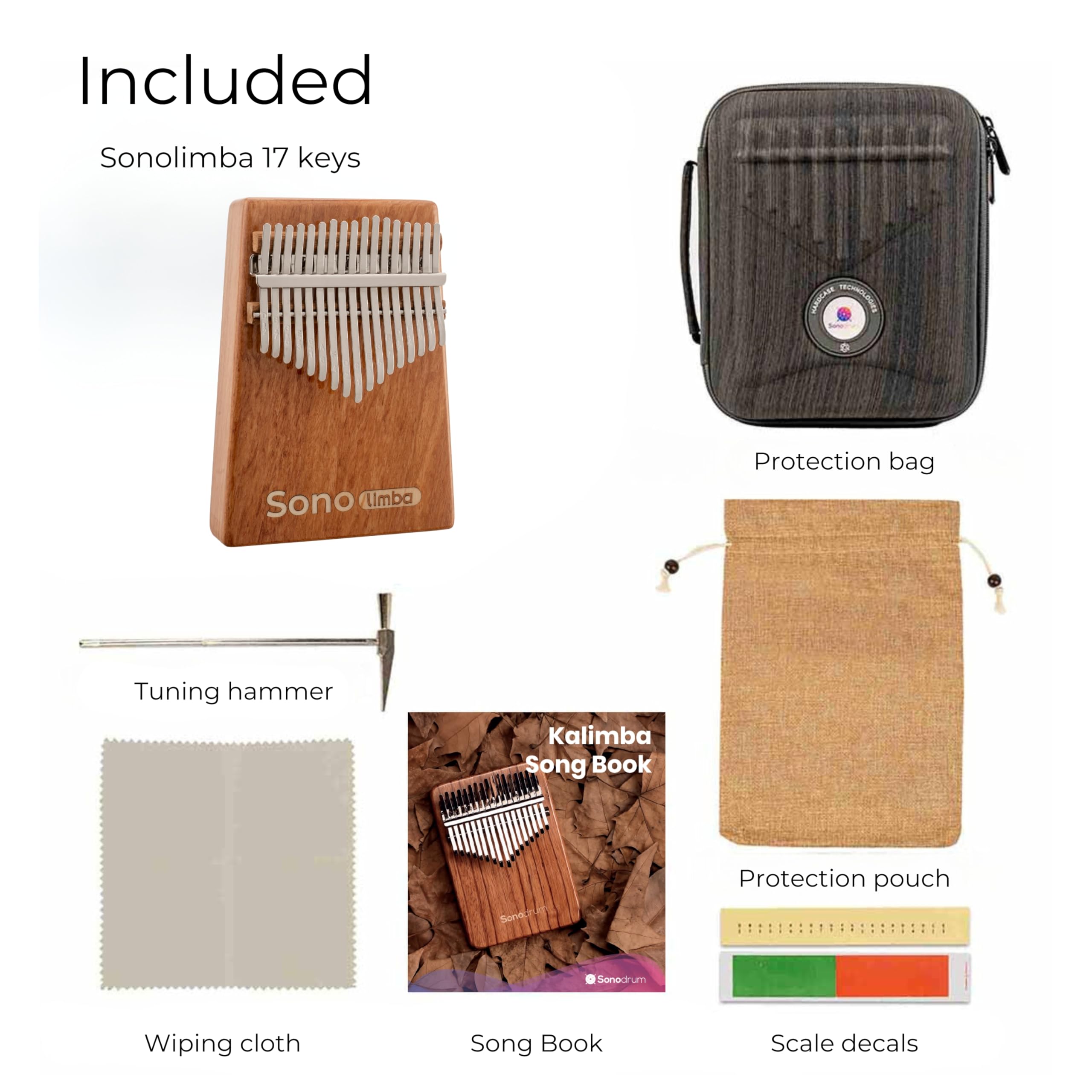 Kalimba avec 17 clés - Piano à pouces en bois d'acacia de haute qualité. Piano portable avec pochette et livre de chansons. Instrument de musique. Percussion à main pour enfant ou adulte