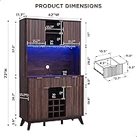 Vista 2 de OKD Gabinete de bar de vino de 72 pulgadas de alto con gabinete de almacenamiento, moderno gabinete de barra de café de madera acanalada con luces