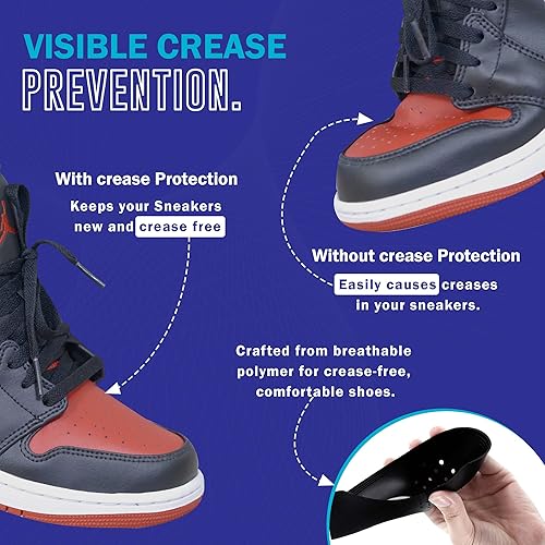 Miniatura 4 de SneakAir Protect Protector de arrugas para zapatos Air Force 1, Jordan 1, Dunk Low - Protector de arrugas para tenis (2 pares), Negro + Blanco