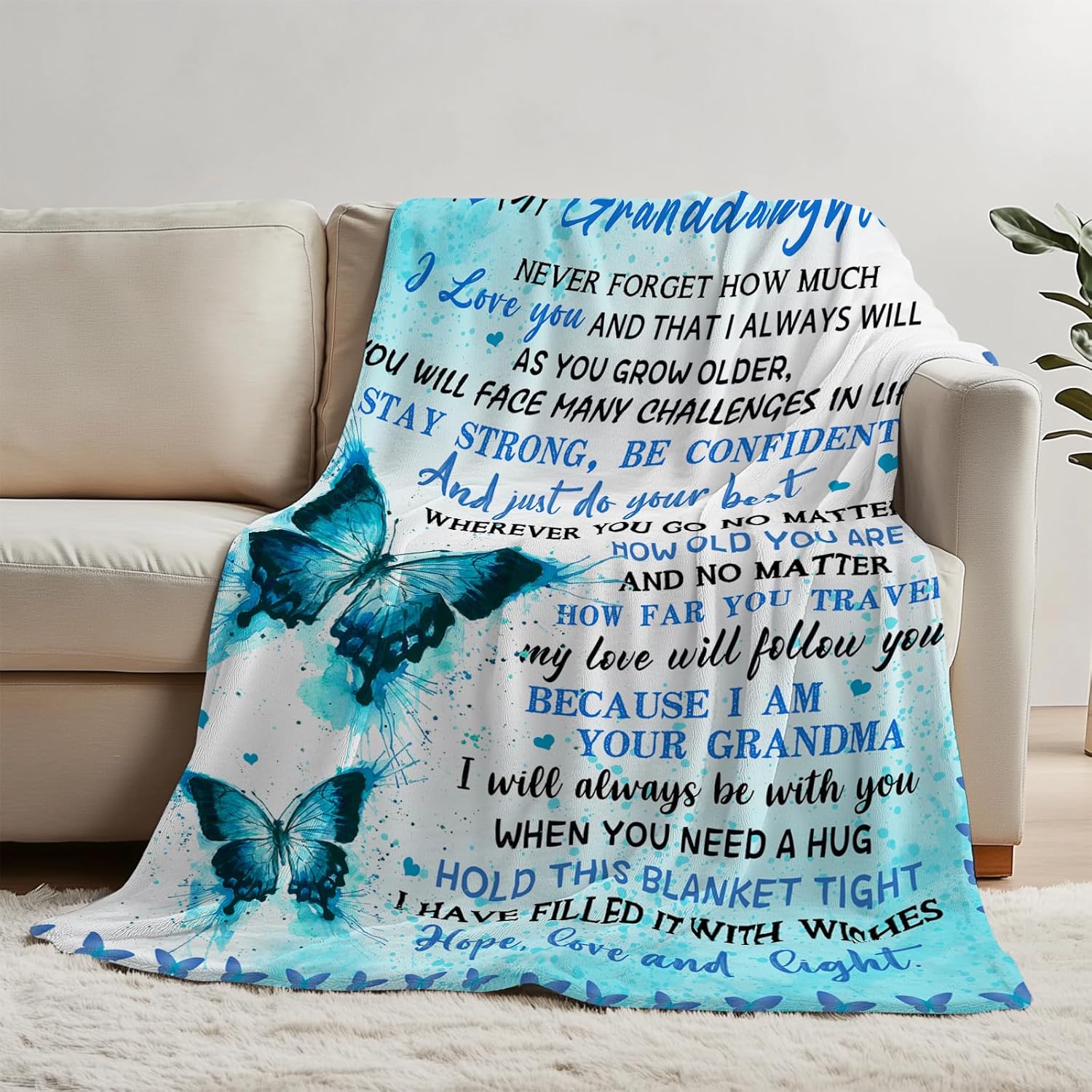 to My Granddaughter Gifts from Grandma Throw Blankets, Gift for Granddaughter Birthday Graduation Gifts Idea, Granddaughters Butterfly Flannel Soft Blanket Throw 50"x60" - Image 3