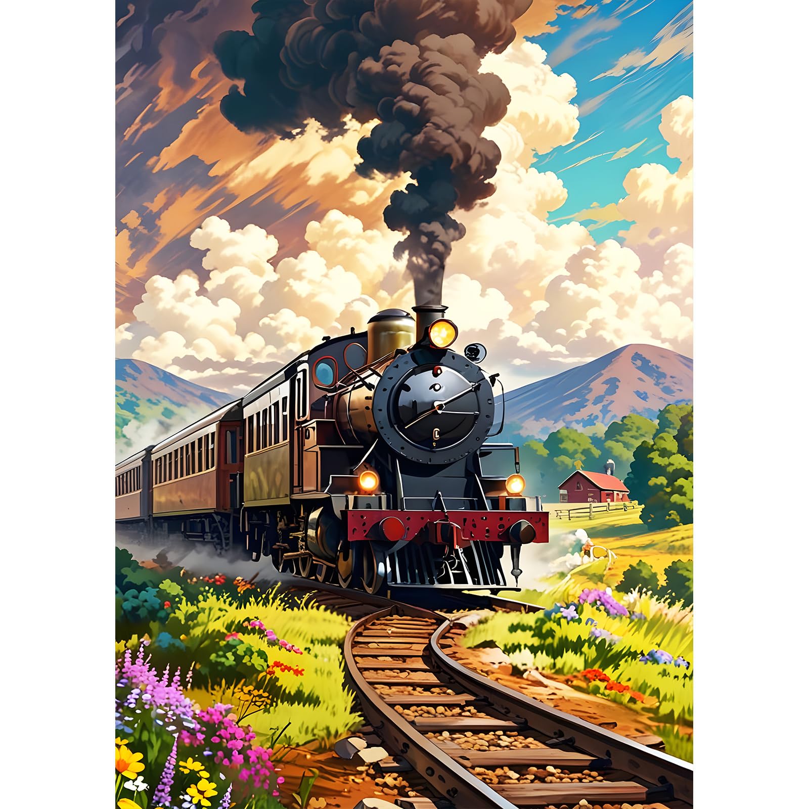 DPHERO Steam Train Diamond Painting Kits for Beginners Adults,5D DIY Landscape Diamond Art Kits,Round Full Drill Vintage Gem Art Crafts,DIY Painting by Numbers for Home Wall Decor 12x16 inch