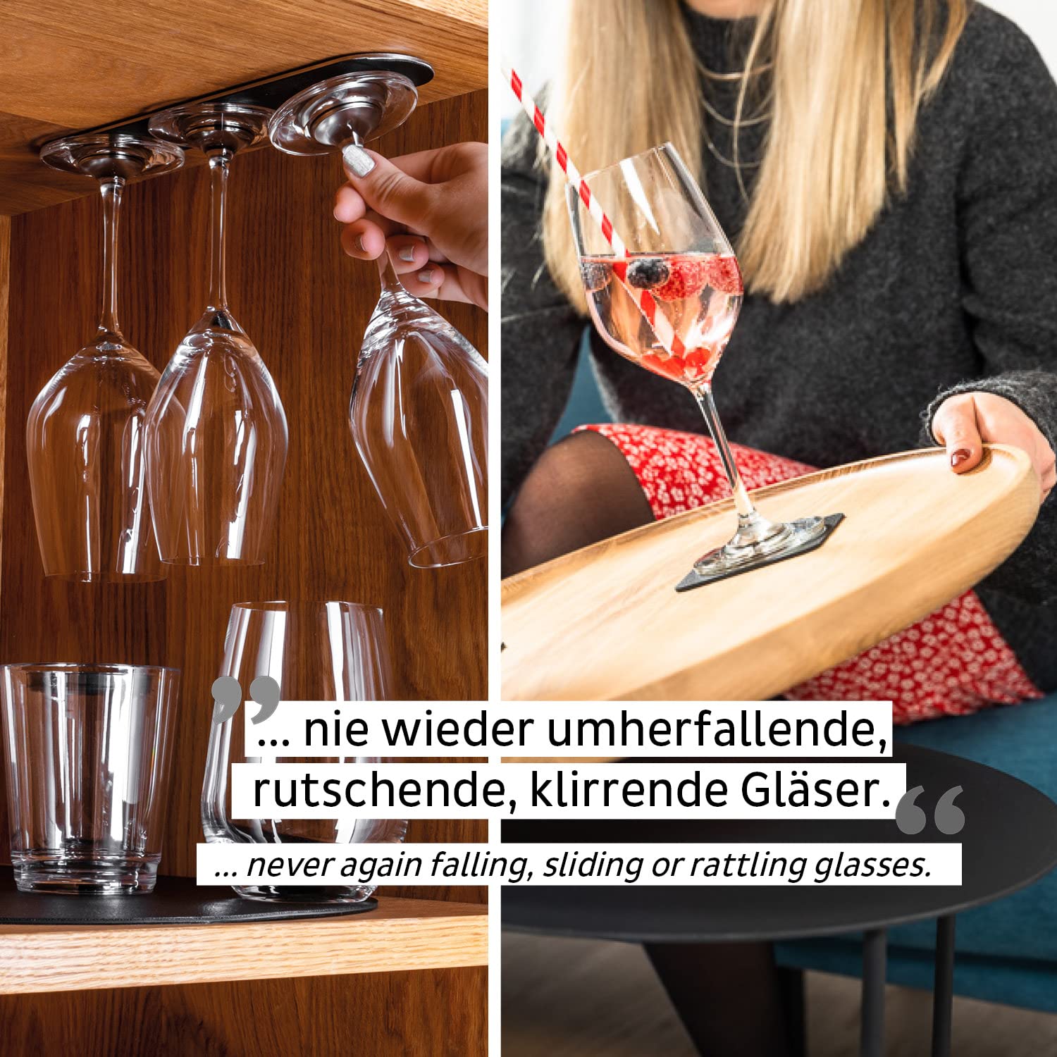 silwy® Vorteilsset Magnetgläser Wein bestehend aus feinen, magnetischen Kristallgläsern Wein (0,25 l) inkl. metallischen Nano-Untersetzern sowie einer Metall-Leiste 25 cm Black