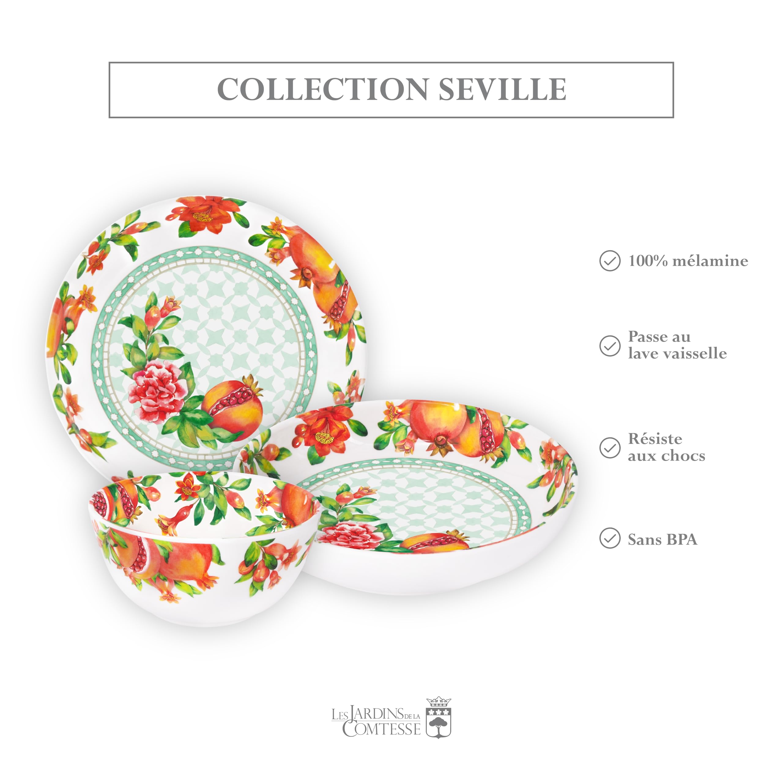 Les Jardins de la Comtesse - Petit Bol en Mélamine Pure - Séville - Ø 15 cm - Service de Table - Collection de Vaisselle Quasi-Incassable