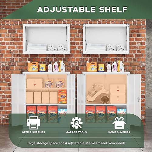 Vista 67 de Greenvelly Armario de almacenamiento de metal para garaje, gabinete de acero negro con bloqueo de 72 pulgadas con puertas y 4 estantes, armarios