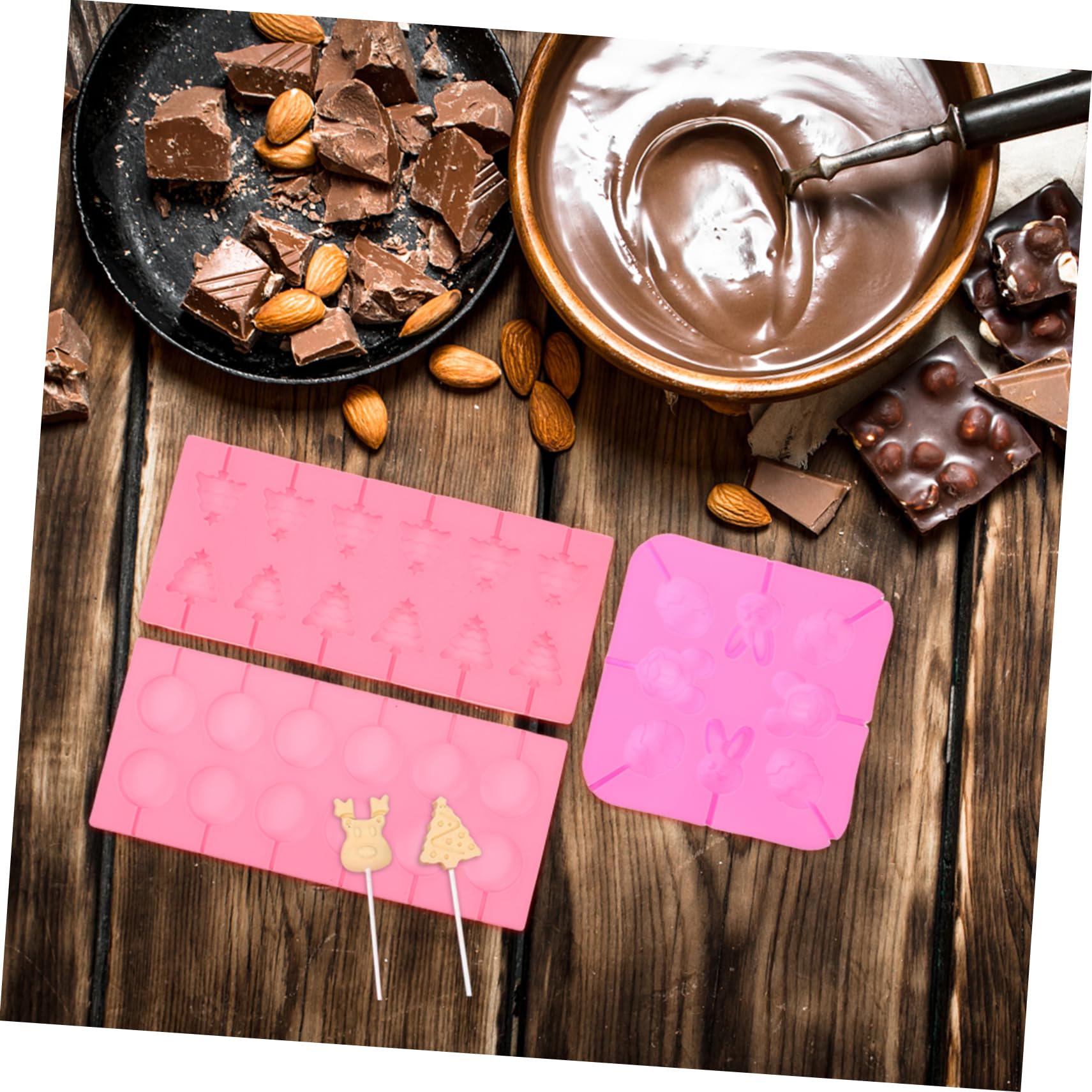 Stampo in Silicone per Cioccolatini Natalizi 7 Pezzi | Stampi per Lollipop, con Bastoncini, Sacchetti e Lacci, Forme Assortite per Uso in Cucina