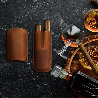 Handmade Genuine Leather Cigar Case - Customizable, 2-Finger Design, Adjustable Elegance for Cigar Connoisseurs, Black