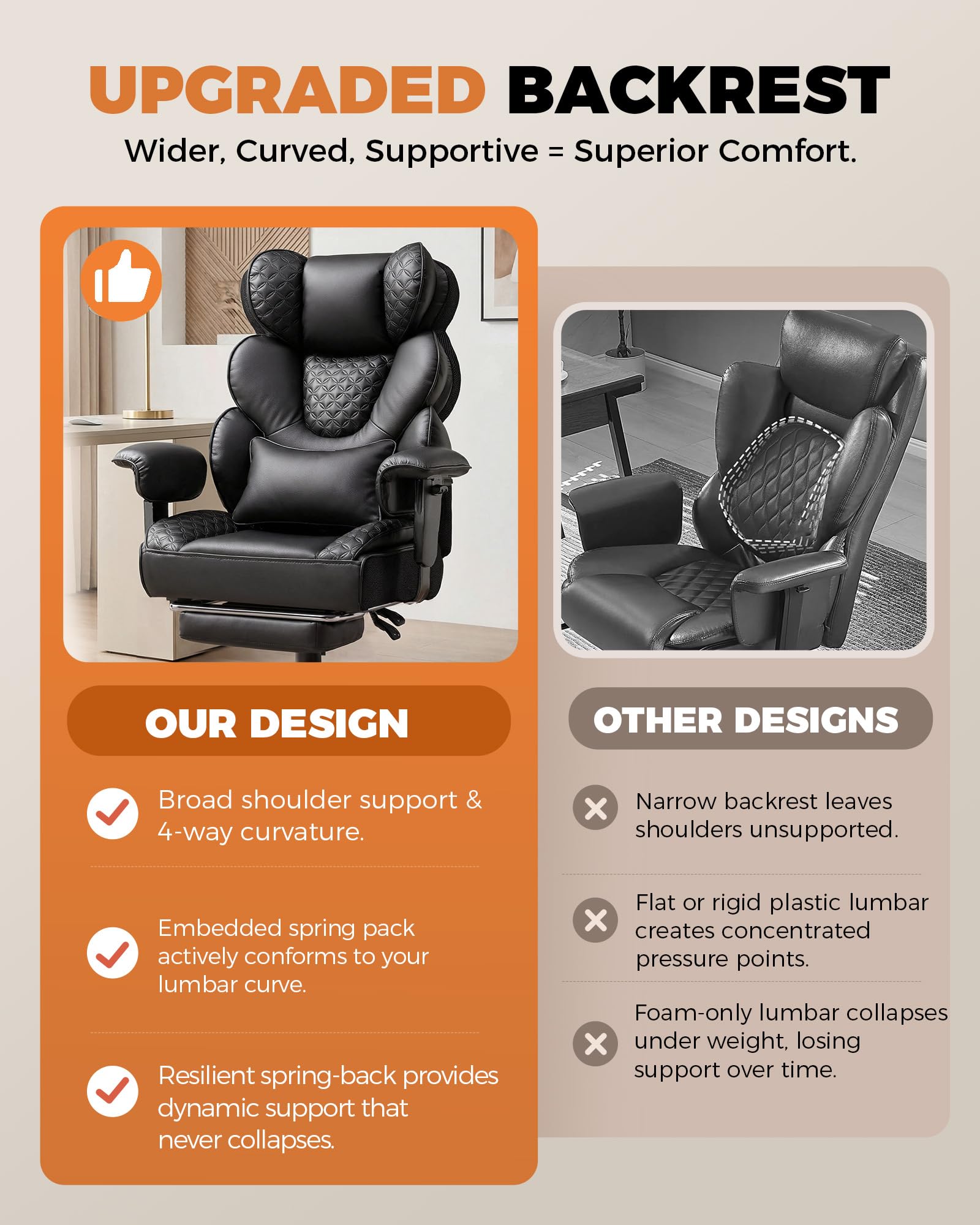 COMHOMA Chaise de jeu ergonomique - 180 kg - Avec soutien lombaire et repose-pieds réglable - Design hybride en cuir synthétique et maille - Dossier réglable à 150 ° - Fauteuil de bureau haut - Noir