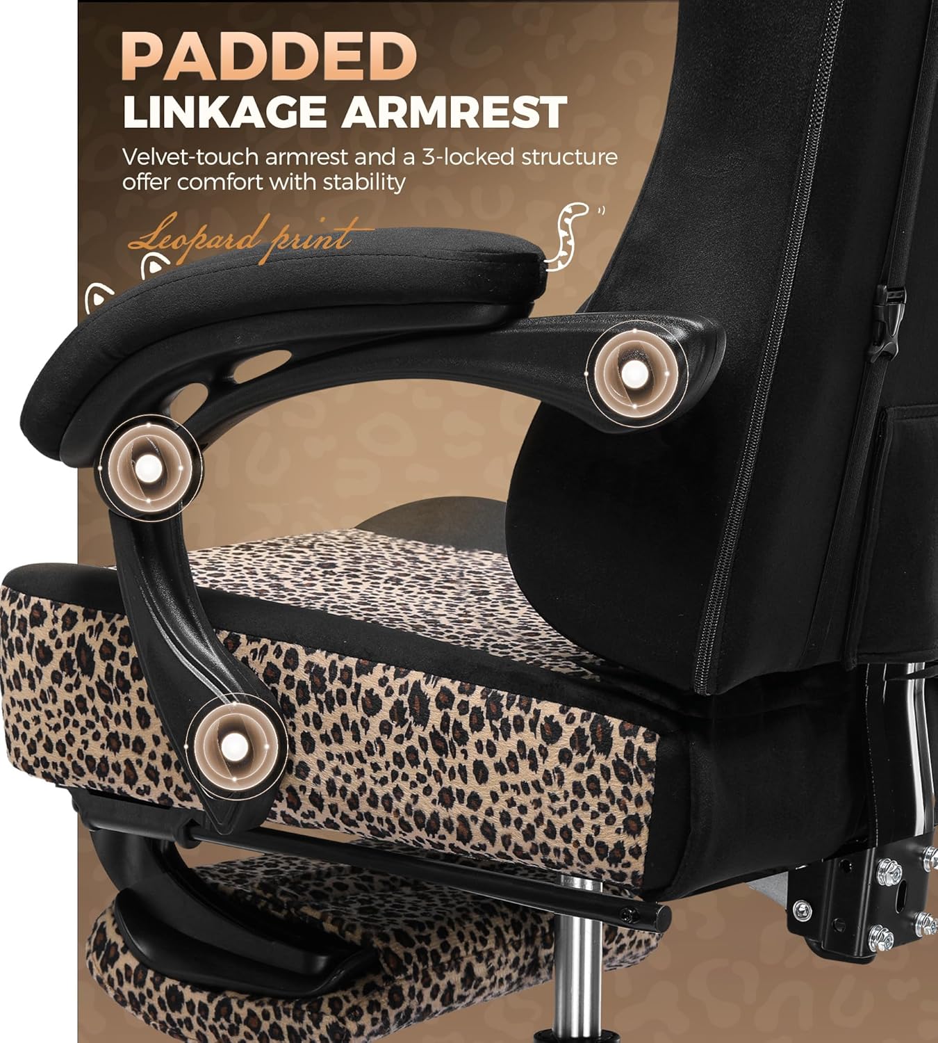 GTPLAYER Gaming Chair with Leopard Cat, Cute Velvet Fabric Ergonomic Computer Chair with Footrest Headrest and Lumbar Support, Big and Tall Comfortable Video Gamer Chair for Adult, Boy and Girl