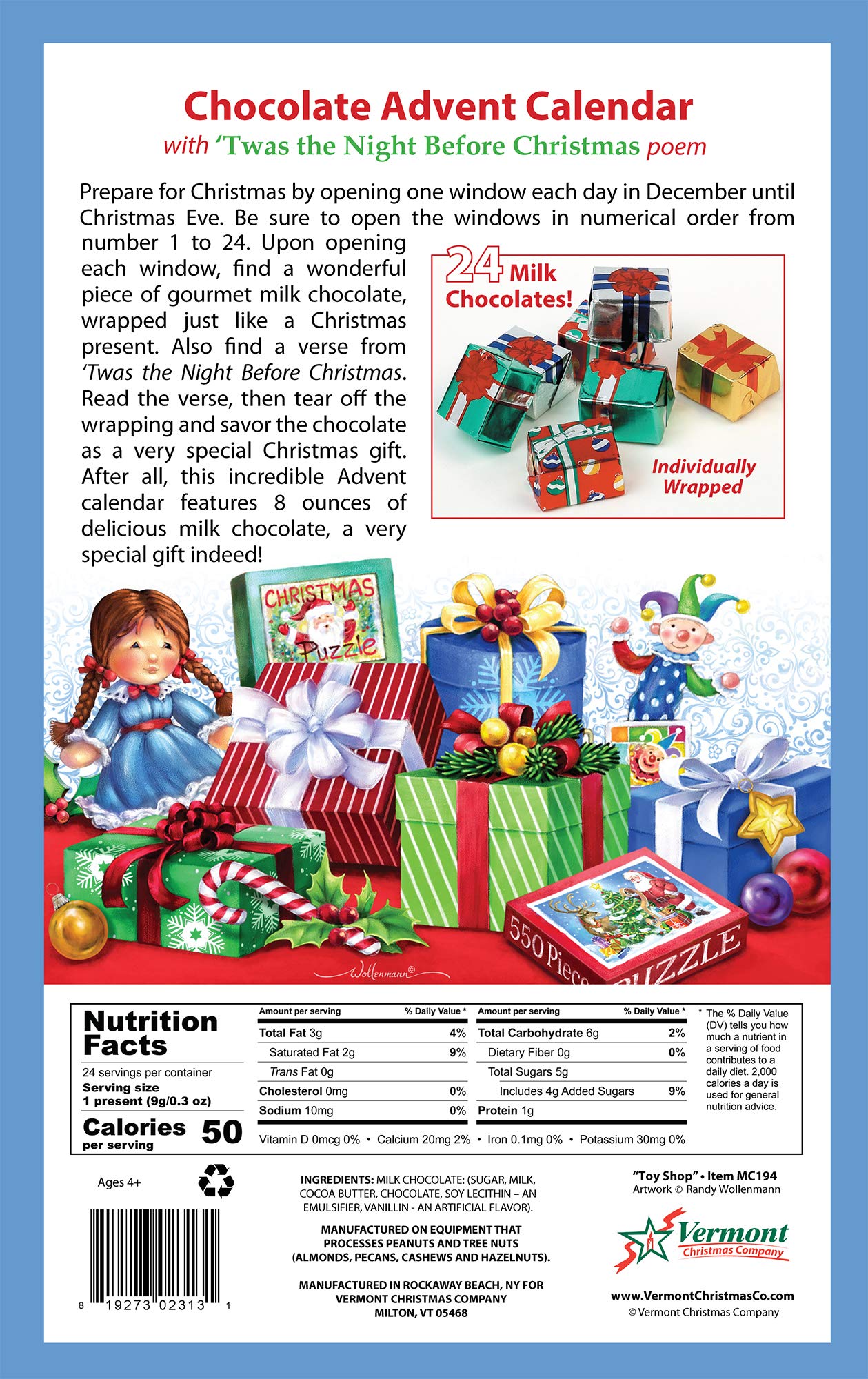 Toy Shop Calendario de Adviento de chocolate (cuenta regresiva para Navidad)