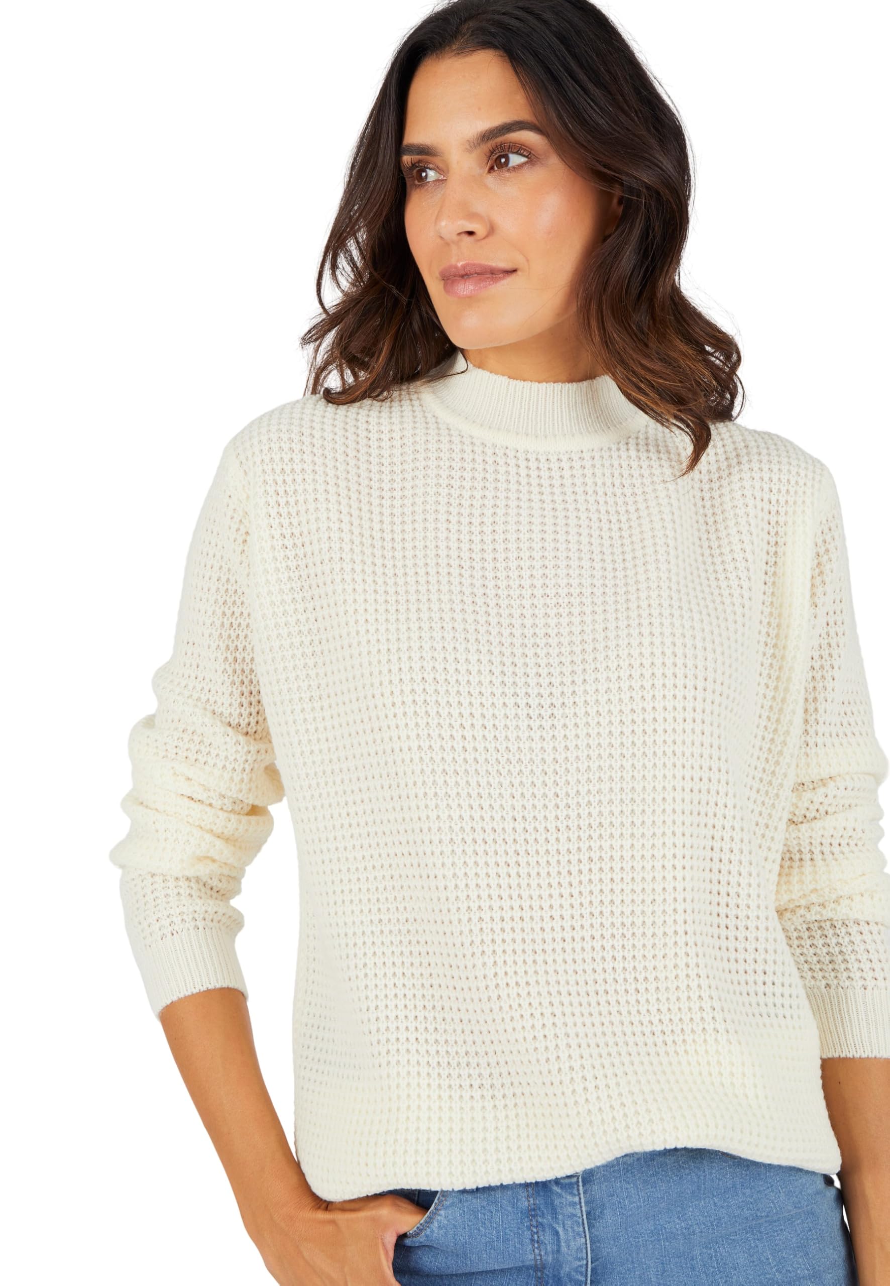 Damart Women's Ecru Waffle Turtleneck Jumper