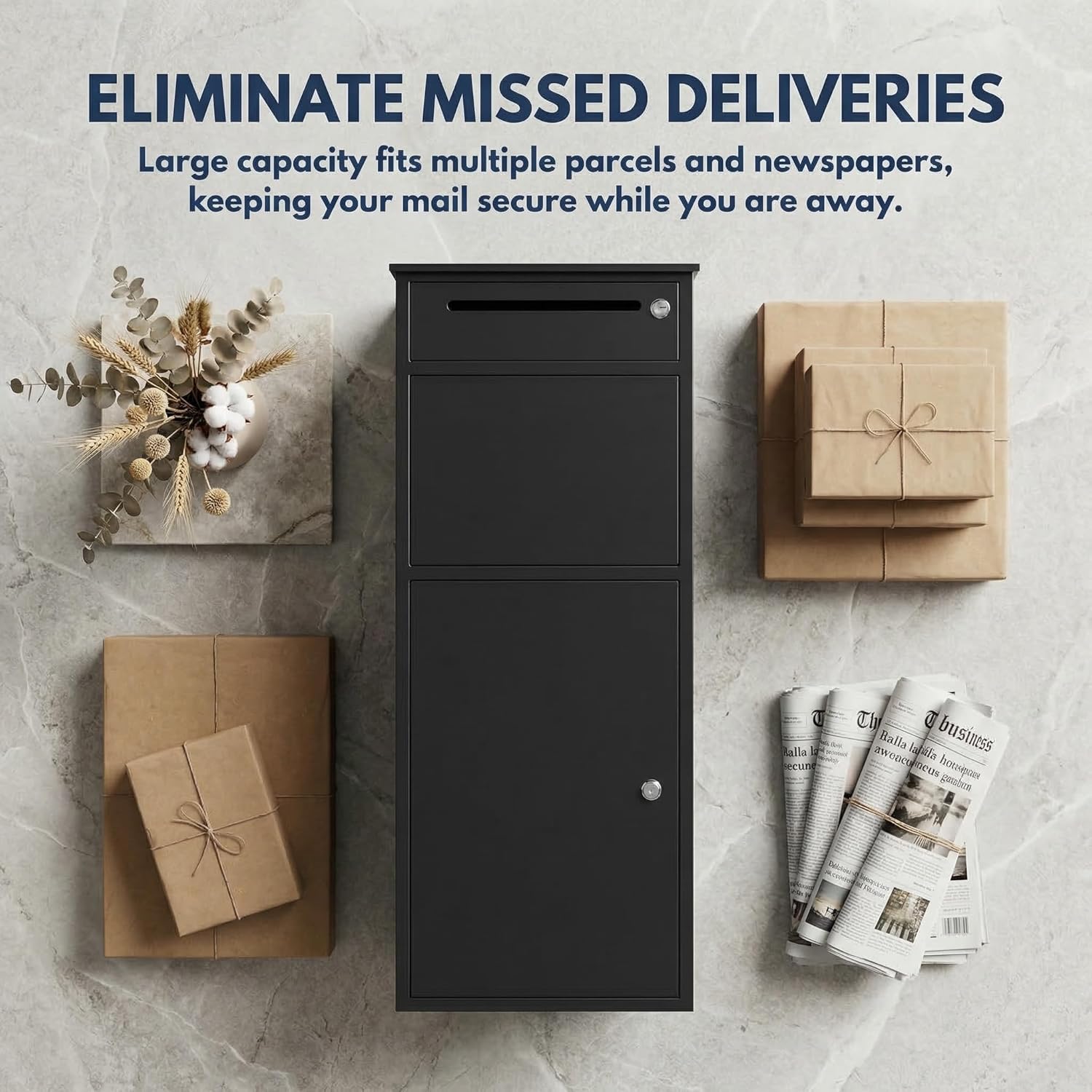 43.3 in Package Delivery Box for Outside, Ultra Large Mailbox, Heavy Duty Steel Parcel Drop Box, Waterproof & Anti-Theft Lockable Package Box for Home & Business 16.54 * 11.81 * 43.31