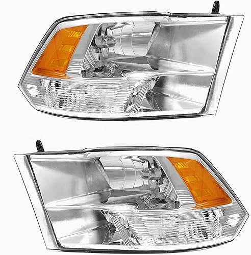 PetGirl Conjunto de faros delanteros compatible con Dodge Ram 1500 2500 3500 2009-2018 Pickup con lámpara de parachoques, carcasa cromada, reflector