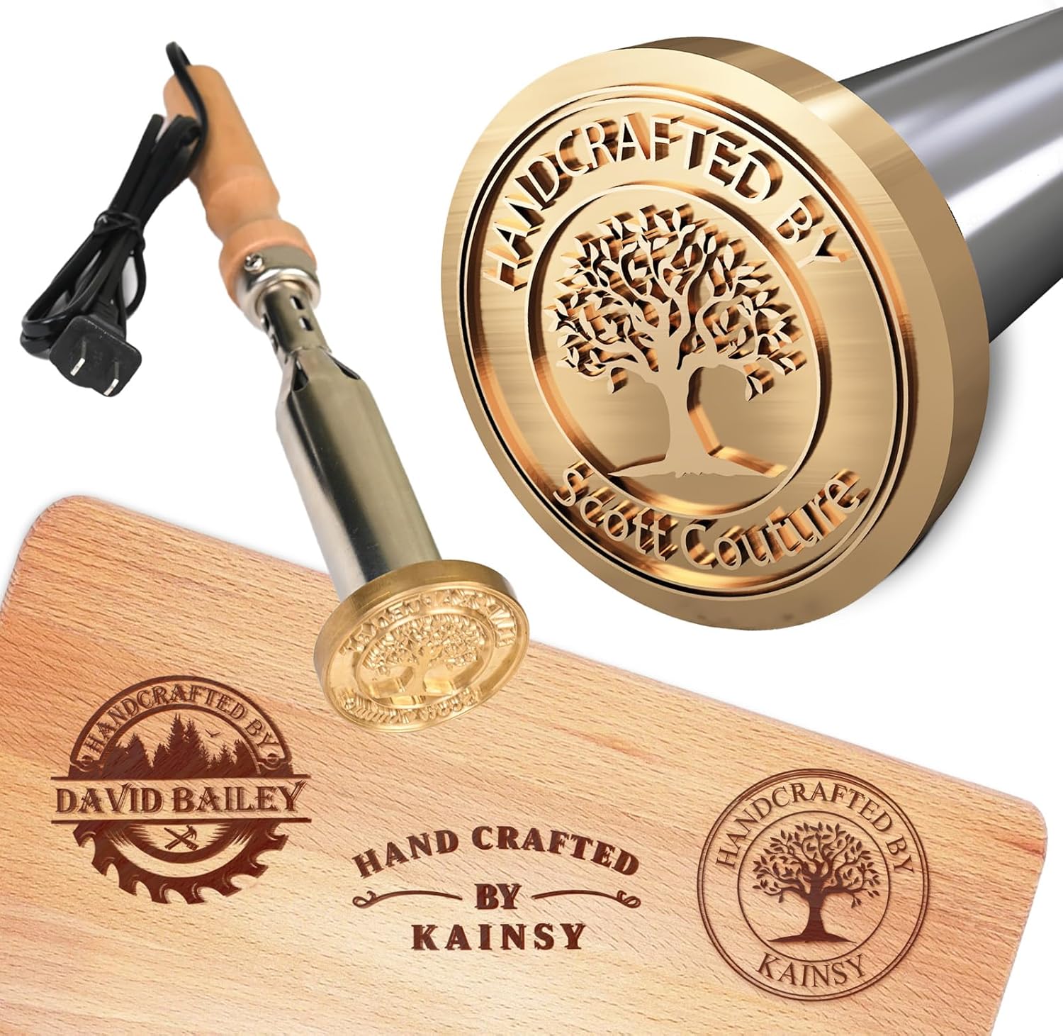 KAINSY Custom Electric Branding Iron for Wood, Personalized Wood Branding Iron for Leather Food Meat, Durable Wood Burning Stamp Metal Logo Stamp, Handcrafted Design Wood Working Tools Wedding Gifts