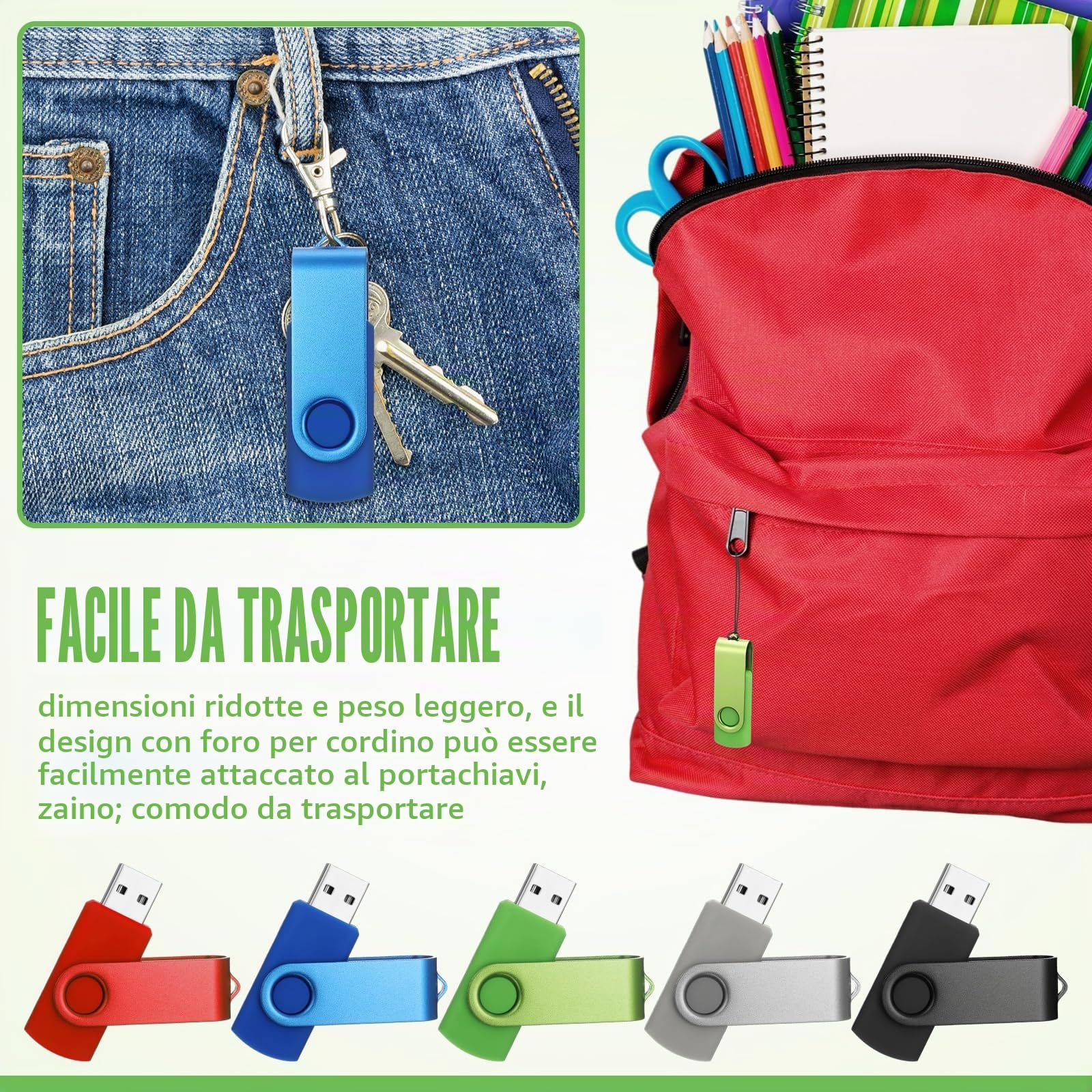 Copkim Confezione da 50 chiavette USB 2.0 da 32 GB, portatili, girevoli con luce LED, per ufficio, scuola, archiviazione dati, backup