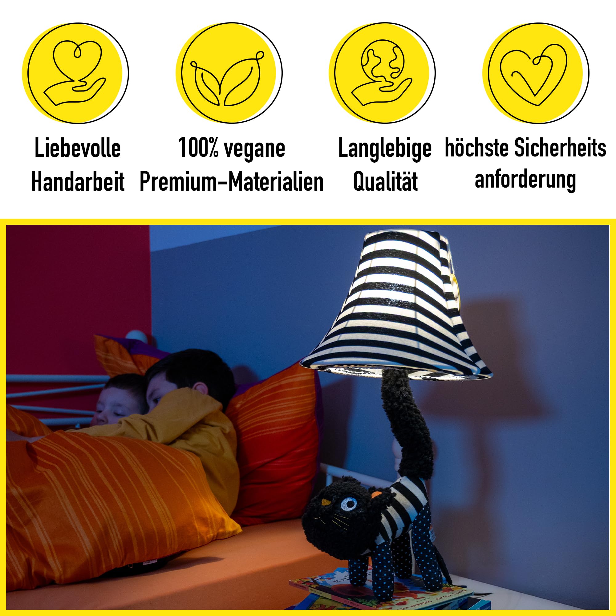Happy Lamps Baby Luna Katze LED-Tischlampe 48 cm, Kinderzimmer Deko | handgefertigt, kindersicher, ideal fürs Kinderzimmer, Geschenkidee