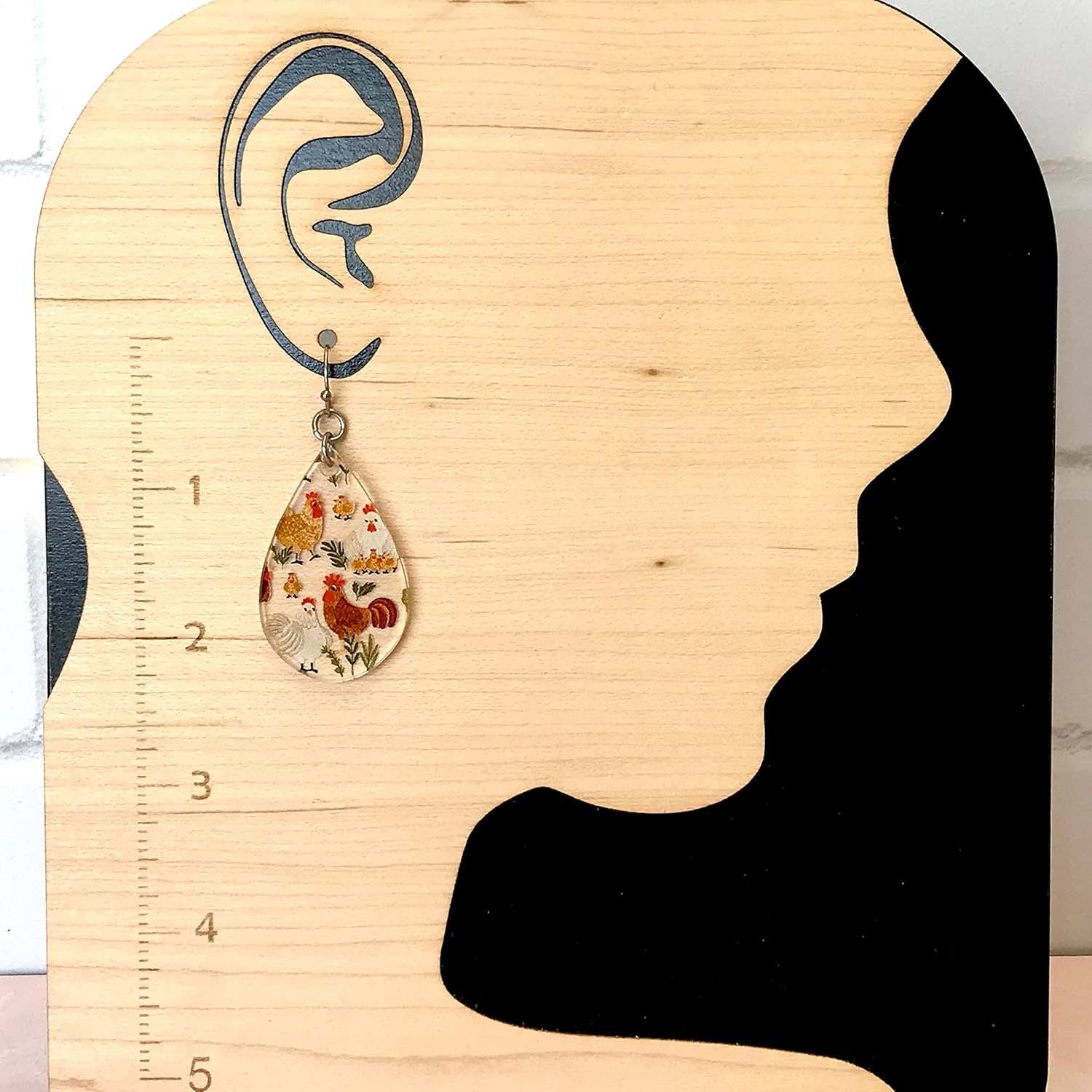 Chicken Patterned Clear Acrylic Dangle Teardrop Earrings for Crazy Chicken Lady - Image 6