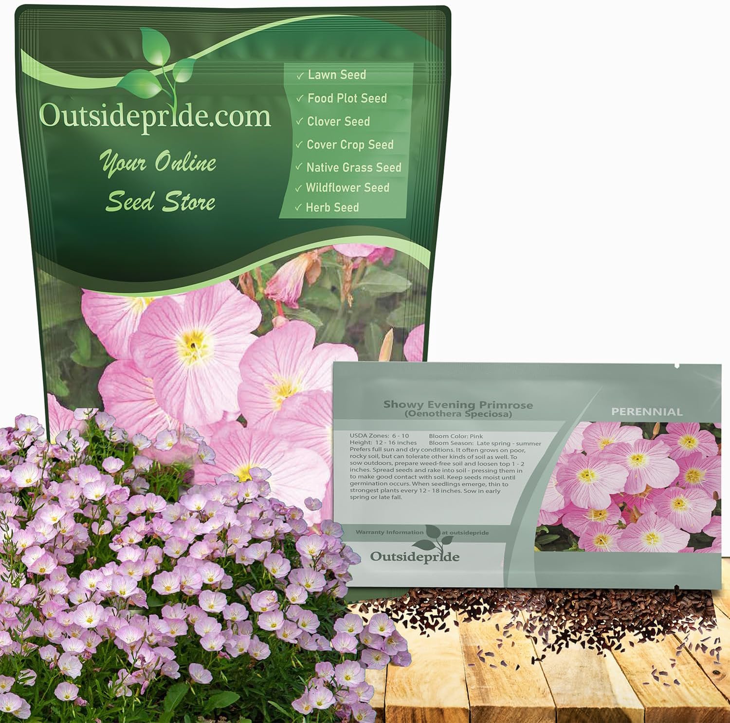 Outsidepride Showy Evening Primrose Seeds - 1/2 lb. Perennial, Hardy, Easy to Grow & Low Maintenance Flower Seeds for Planting Vibrant Soft Pink Blooms, for Containers, Borders & Erosion Control