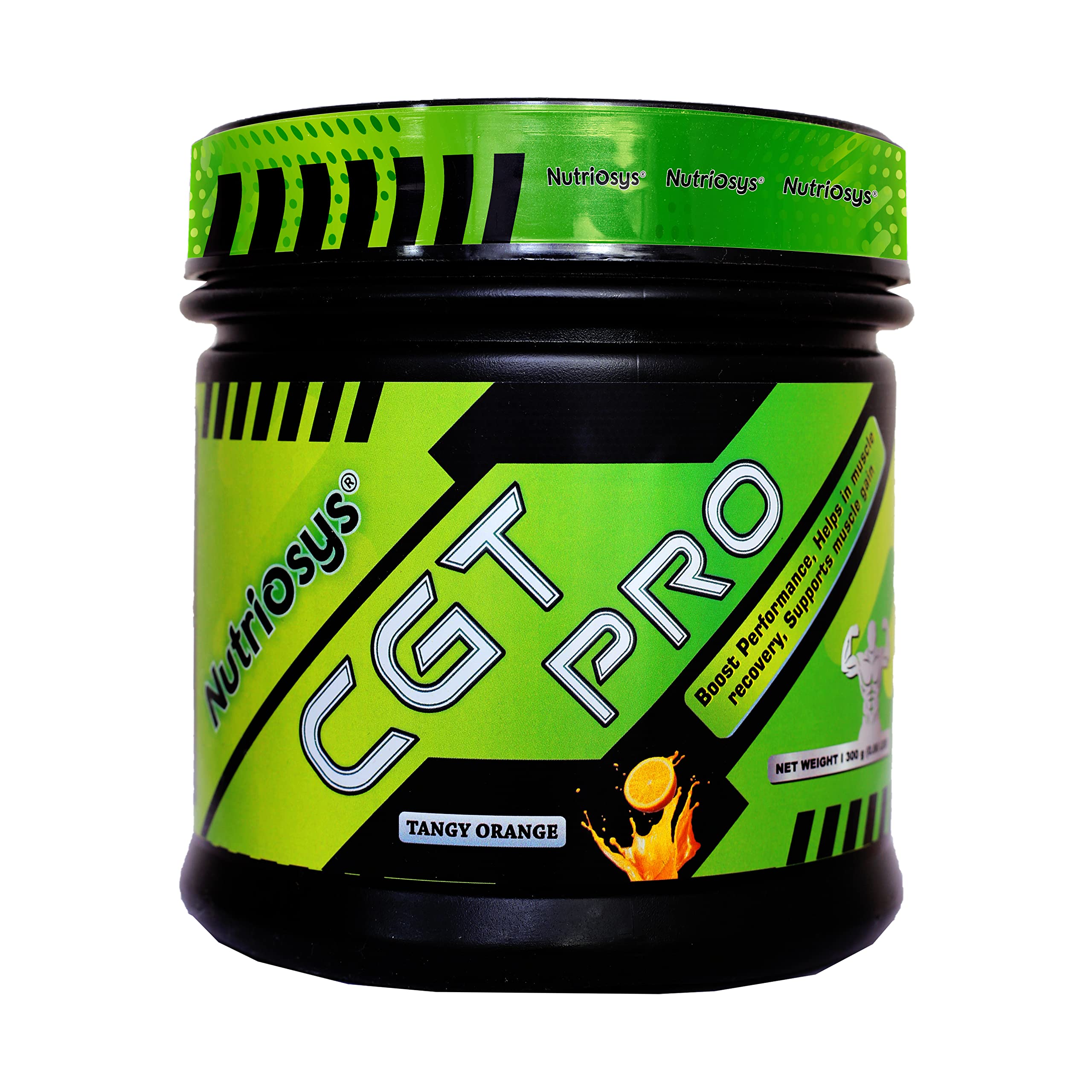 Nutriosys CGT PRO | Blend of Creatine 4.3gm, L-Glutamine 4.1gm, L-Taurine 2gm | Supports Muscle Gain | Enhances Muscle Recovery | 300gm (Tangy Orange Flavor)