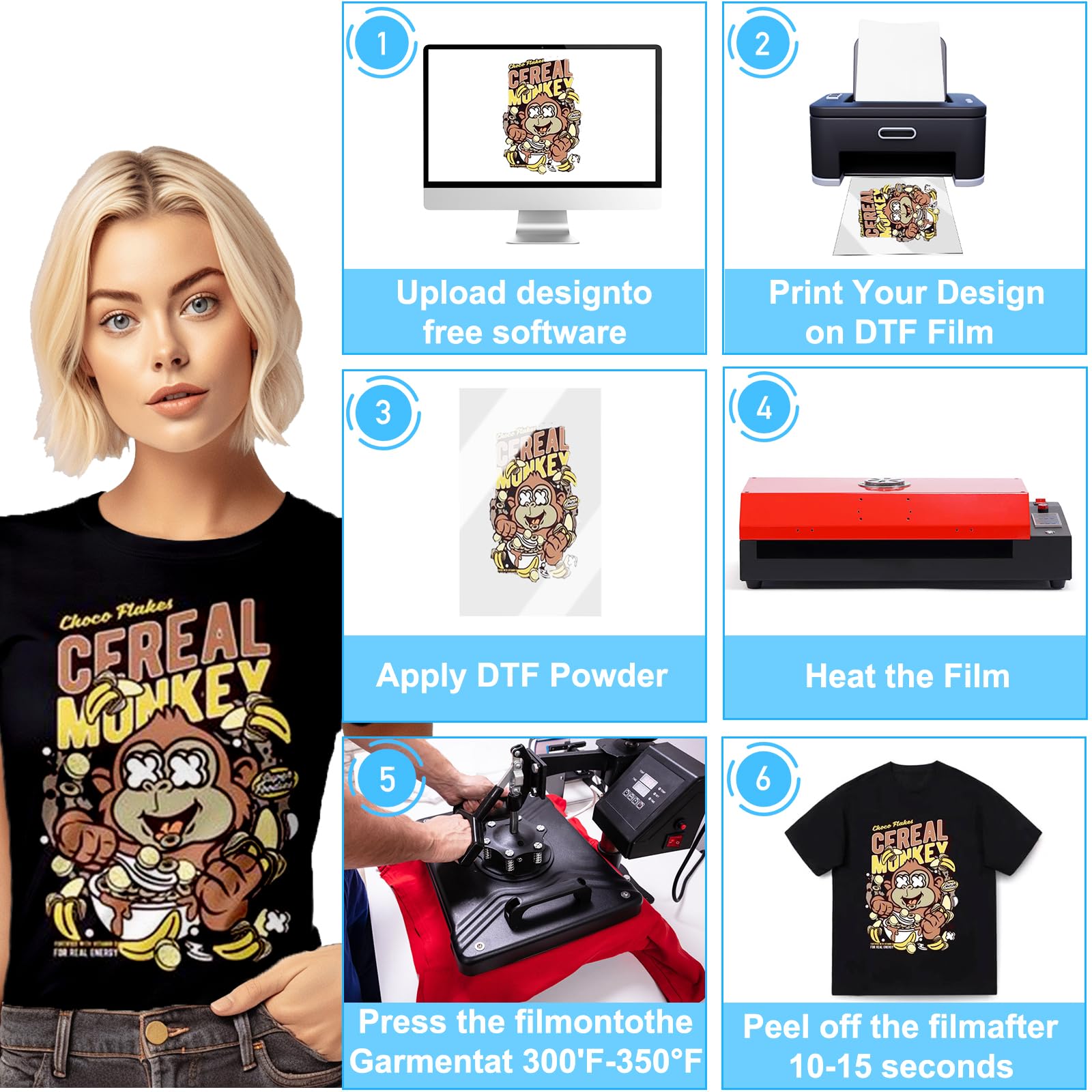 Película de transferencia DTF A4, película DTF de doble cara de 8.3 x 11.7 pulgadas, papel DTF mate para camisetas de tela blanca y oscura, papel de transferencia DTF compatible con impresoras de