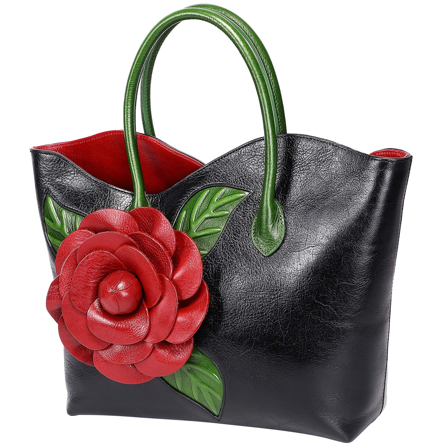 PIJUSHI Designer Genuine Leather Purses and Handbags for Women Satchel Flower Handbag