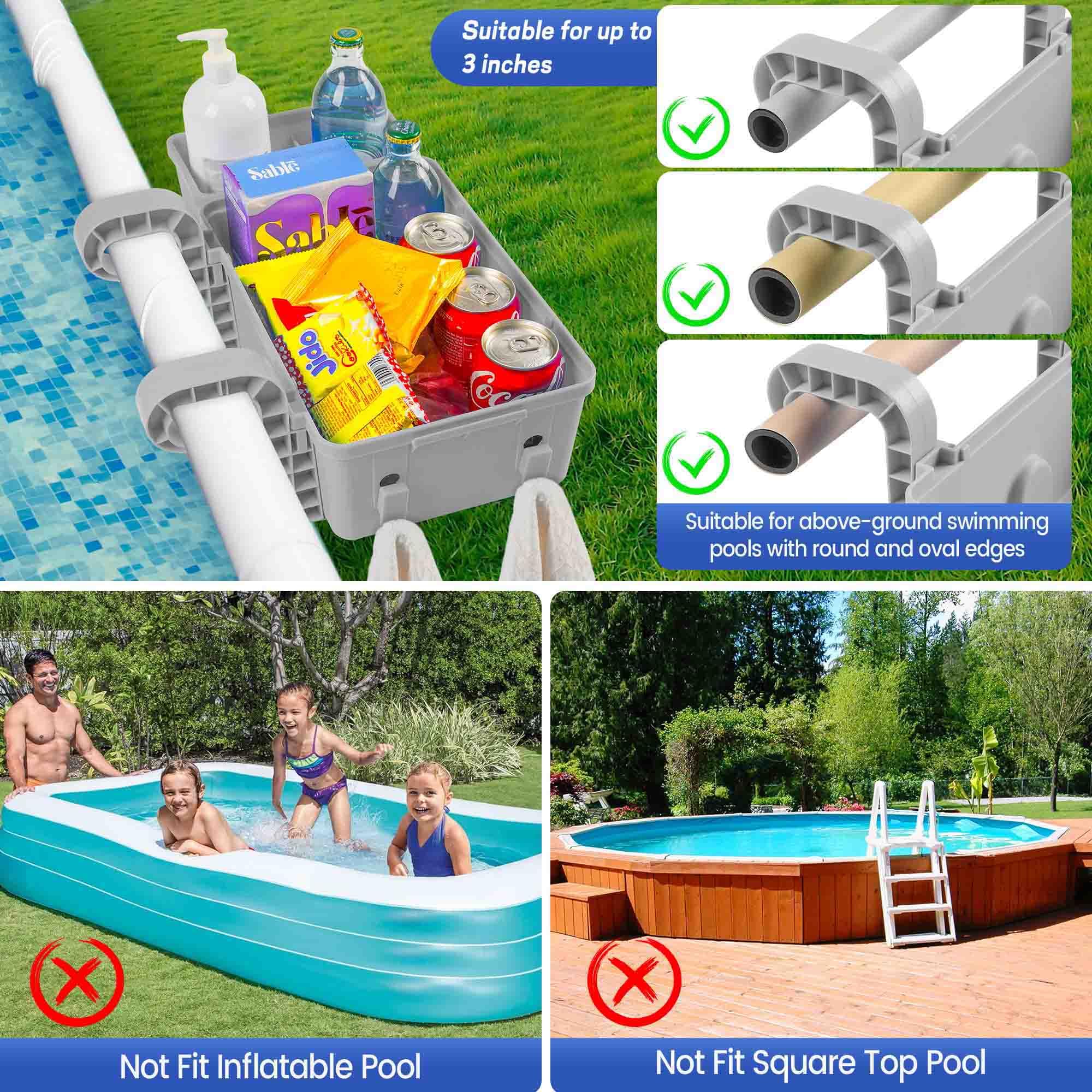 Paquete de 2 cestas de almacenamiento junto a la piscina, accesorios de piscina sobre el suelo, cesta de almacenamiento junto a la piscina con ganchos para portavasos, cesta de almacenamiento de
