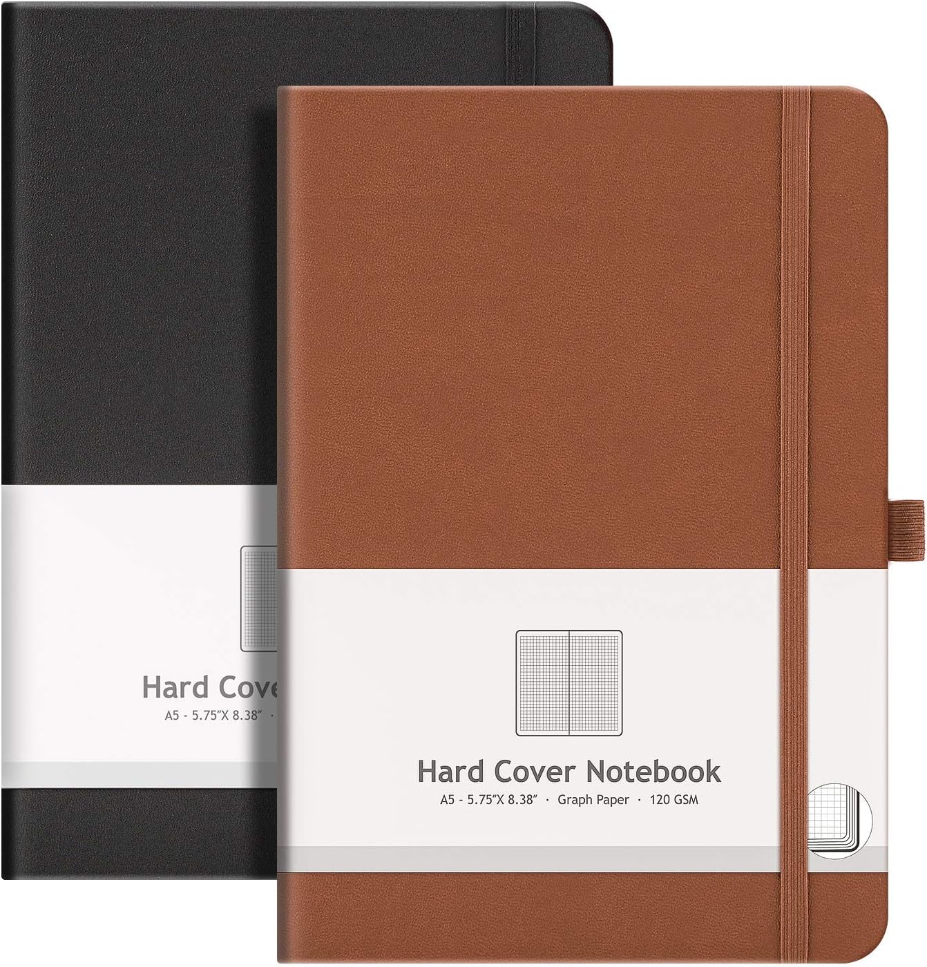 AHGXG Graph Paper Notebook 2 Pack - A5 Grid Paper Notebook/Journal Hardcover with 384 Pages, 120gsm Thick Graph Paper, Grid Paper for Math & Science Students 5.75'' × 8.38''