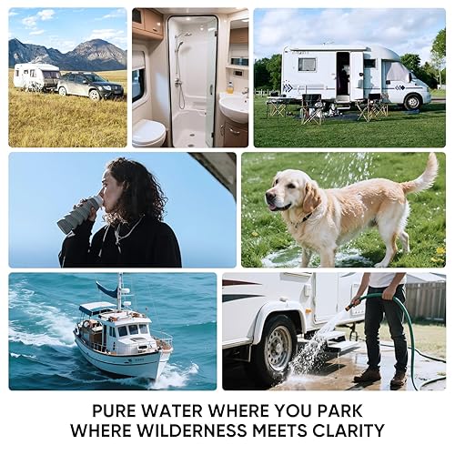 Miniatura 8 de PUREPLUS Sistema de filtro de agua de doble etapa RV con sedimentos ranurados y cartuchos KDFcarbono, accesorios de acero inoxidable de 34 pulgadas,