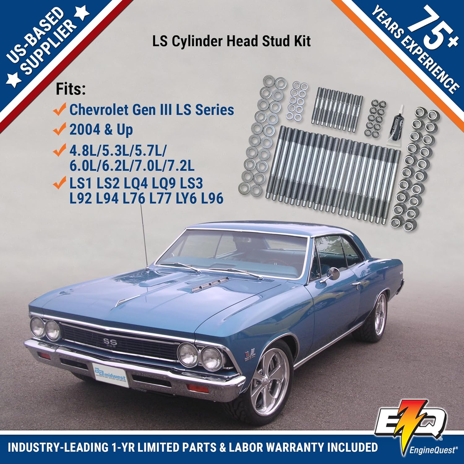 LS1 LS6 4.8, 5.3, 6.0, 6.2L Cylinder Head Stud Kit for 2004 & Up - Chrome Moly