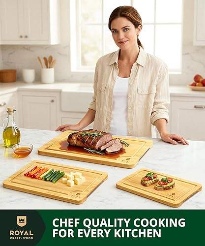 Miniatura 14 de Tabla de cortar de bambú orgánico con ranura de jugos - tabla de cocina para carne (bloque de carnicero) queso y verduras Bambú carbonizado (marrón)