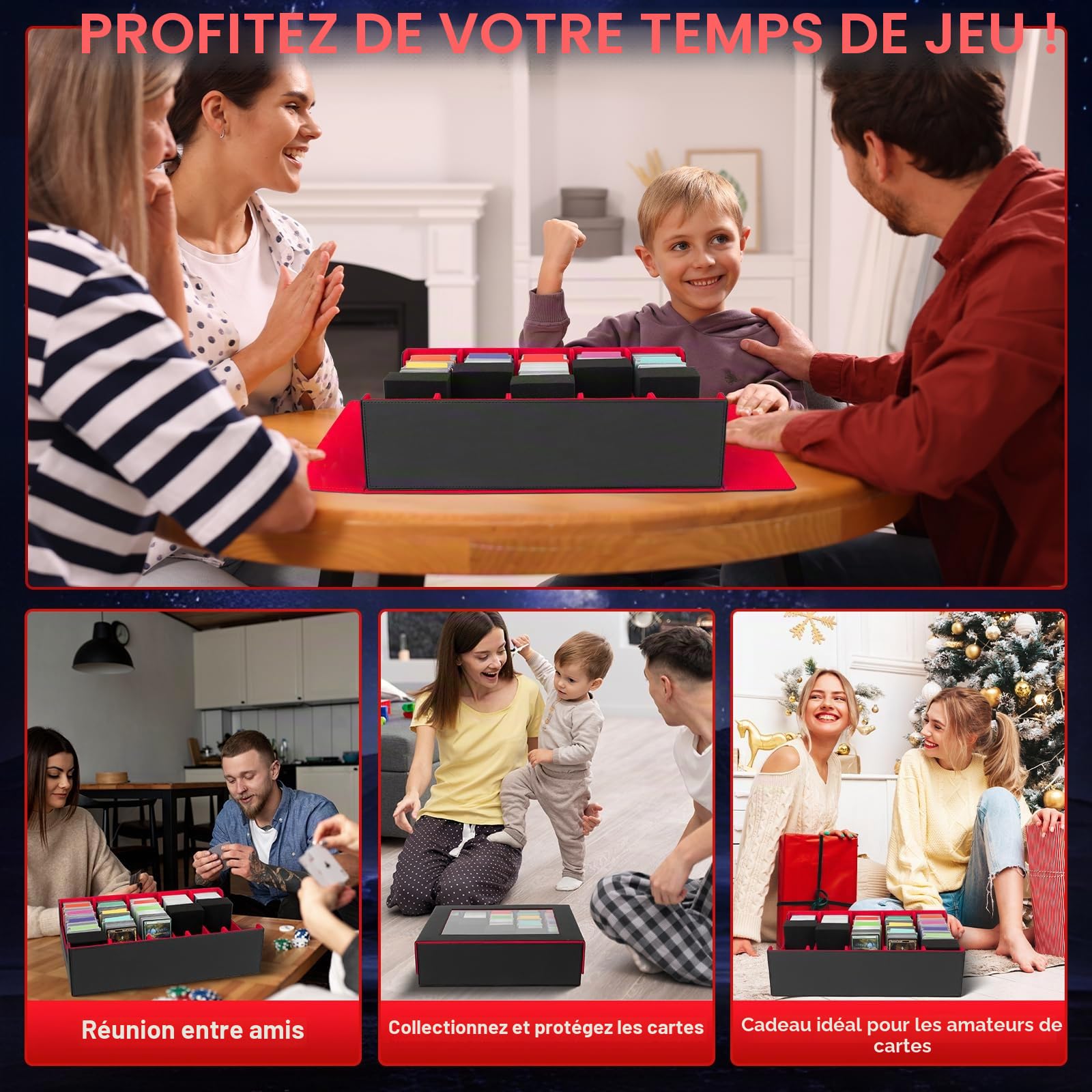 AOBOPLE Boîte de 5 Rangées Rangement de Cartes Pour 3900+ Cartes,Avec 48 Intercalaires et 5 Supports en Mousse,Boîte Rangement Carte Magnétiques de Qualité Supérieure,Rangement Cartes de Spor(Rouge)