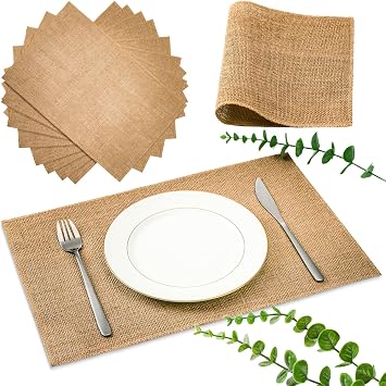 Layhit 24 Pcs Burlap Braided Placemats Bulk for Dining Tables Heat Resistant Jute 11" x 17" Table Mats Farmhouse Natural Woven Fabric Place Mats for Fall DecorationRectangle