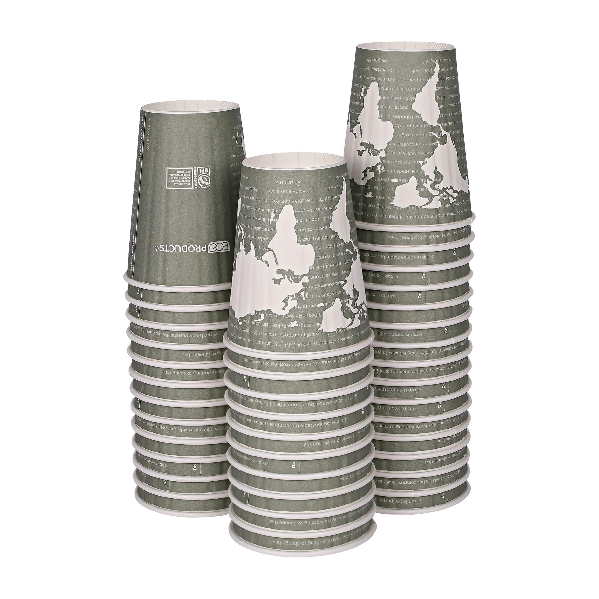 ECO PRODUCTS Compostable Disposable Insulated World Art 12oz Coffee Cups, Pack of 40, Renewable Double-wall Hot Paper Cup, Plant Based PLA Lining, No